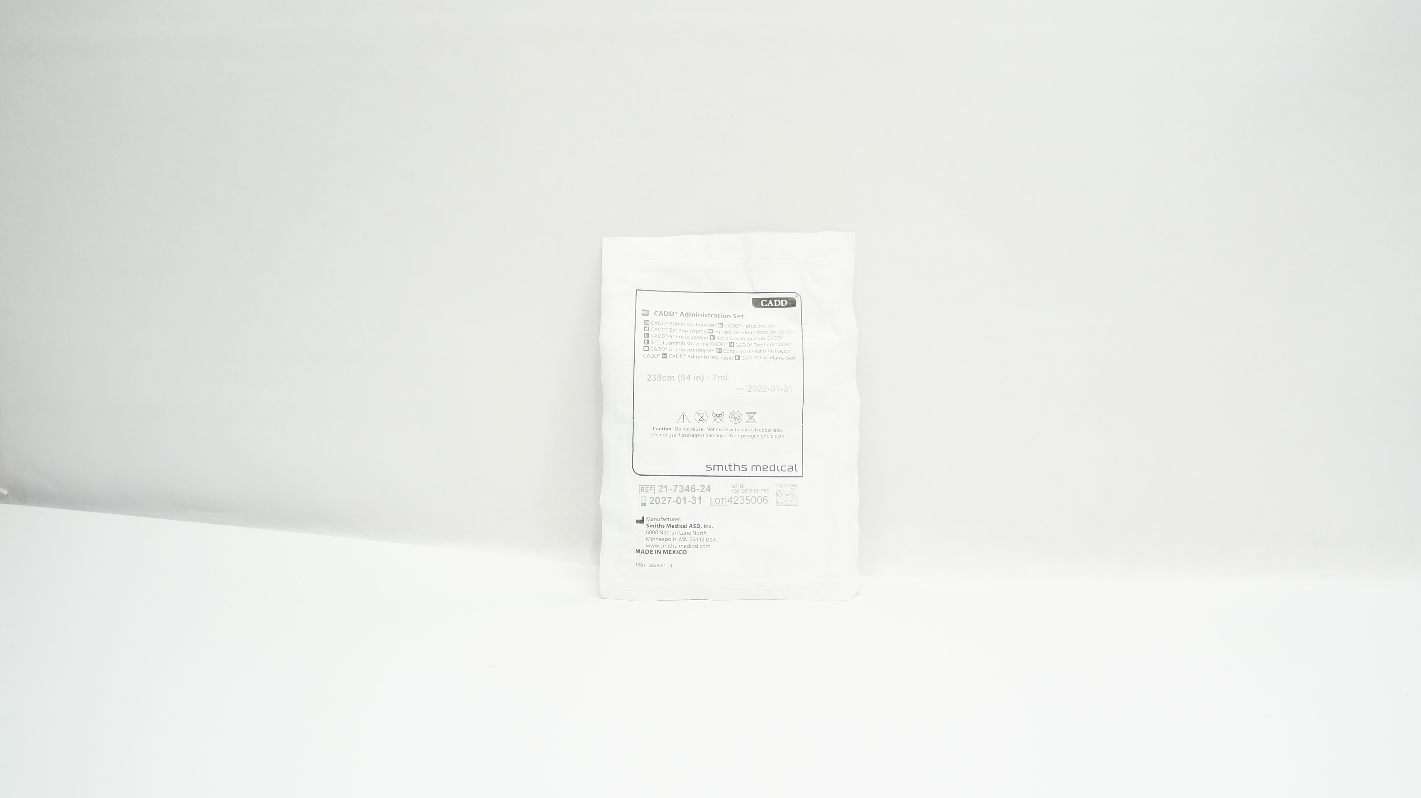 Smiths Medical 21-7346-24 CADD Administration Set 94inch x 7mL