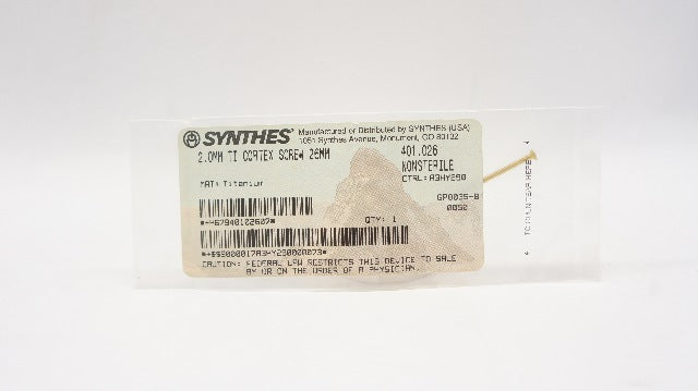 Synthes 401.026 2.0mm Titanium Cortex Screw 26mm