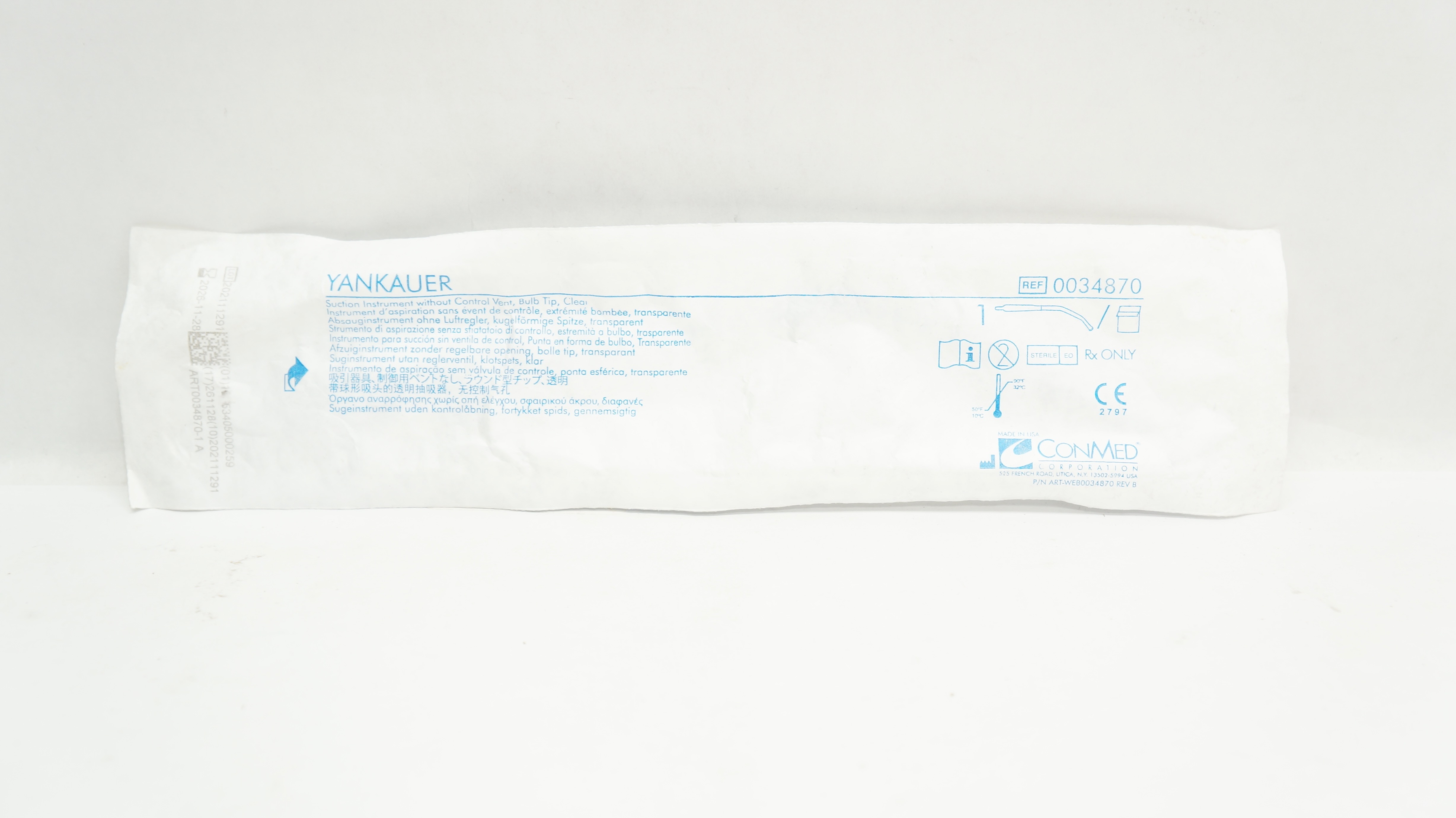 ConMed 0034870 Yankauer Suction Instrument without Control Vent, Bulb Tip, Clear