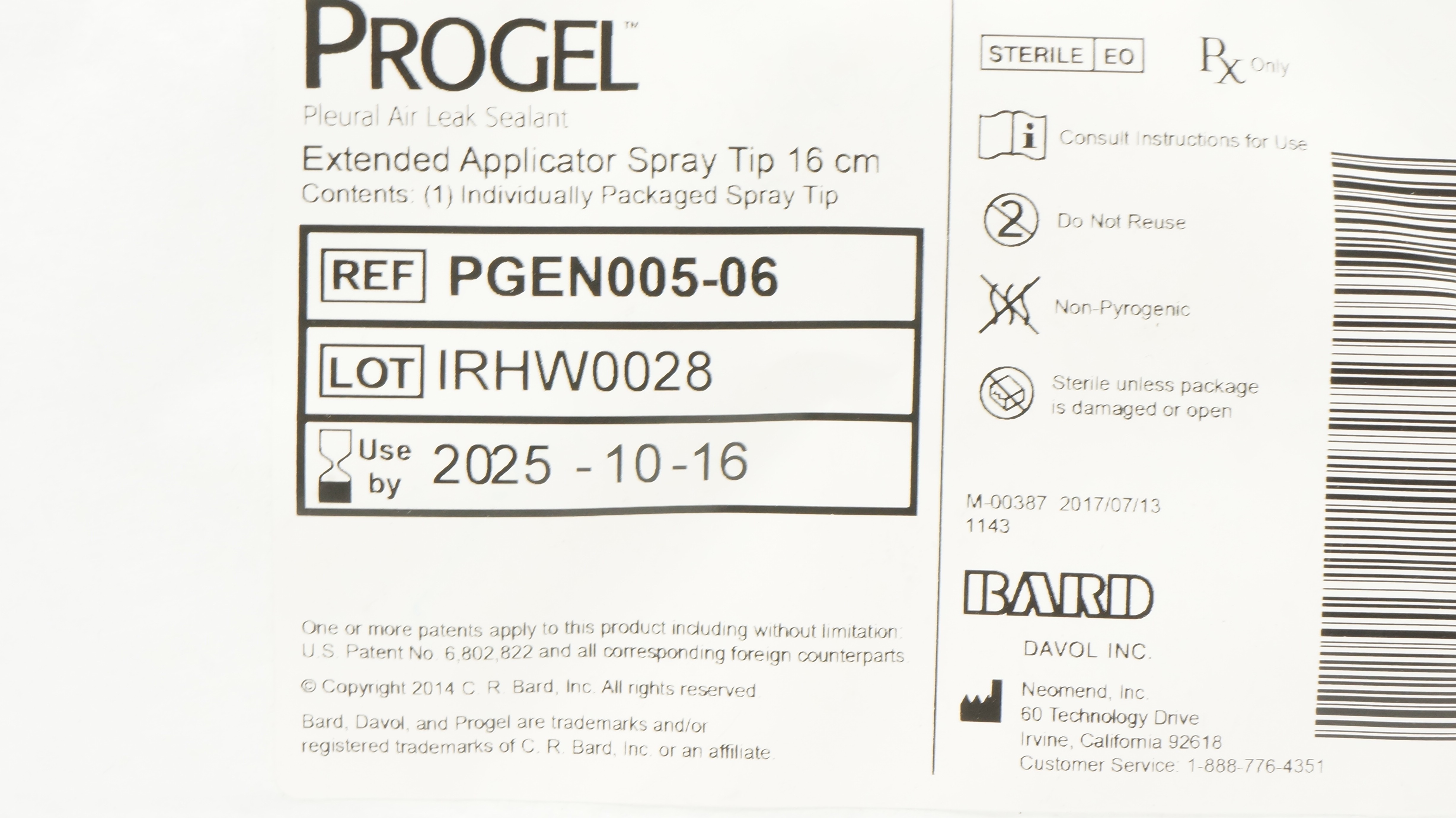 Bard PGEN005-06 Pleural Air Leak Sealant Extended Applicator Spray Tip 16cm