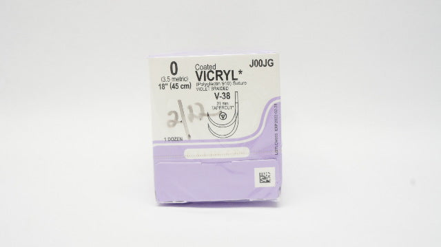 Ethicon J00JG 0 Coated Vicryl Violet Braided V-38 31mm Tapercut (x) - Box of 12