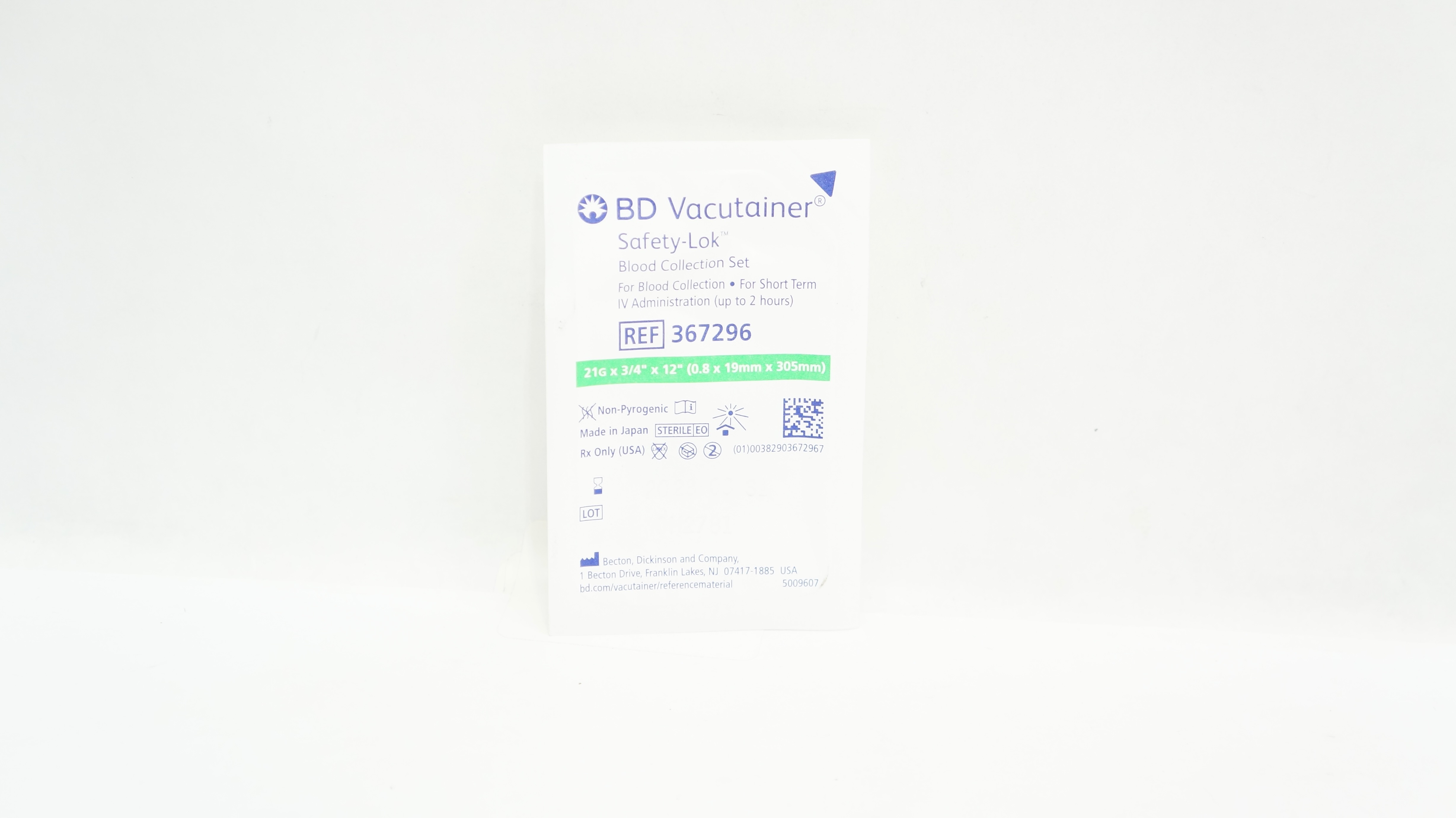 BD 367296 Vacutainer Safety-Lok Blood Collection Set 21G x 3/4inch x 12inch