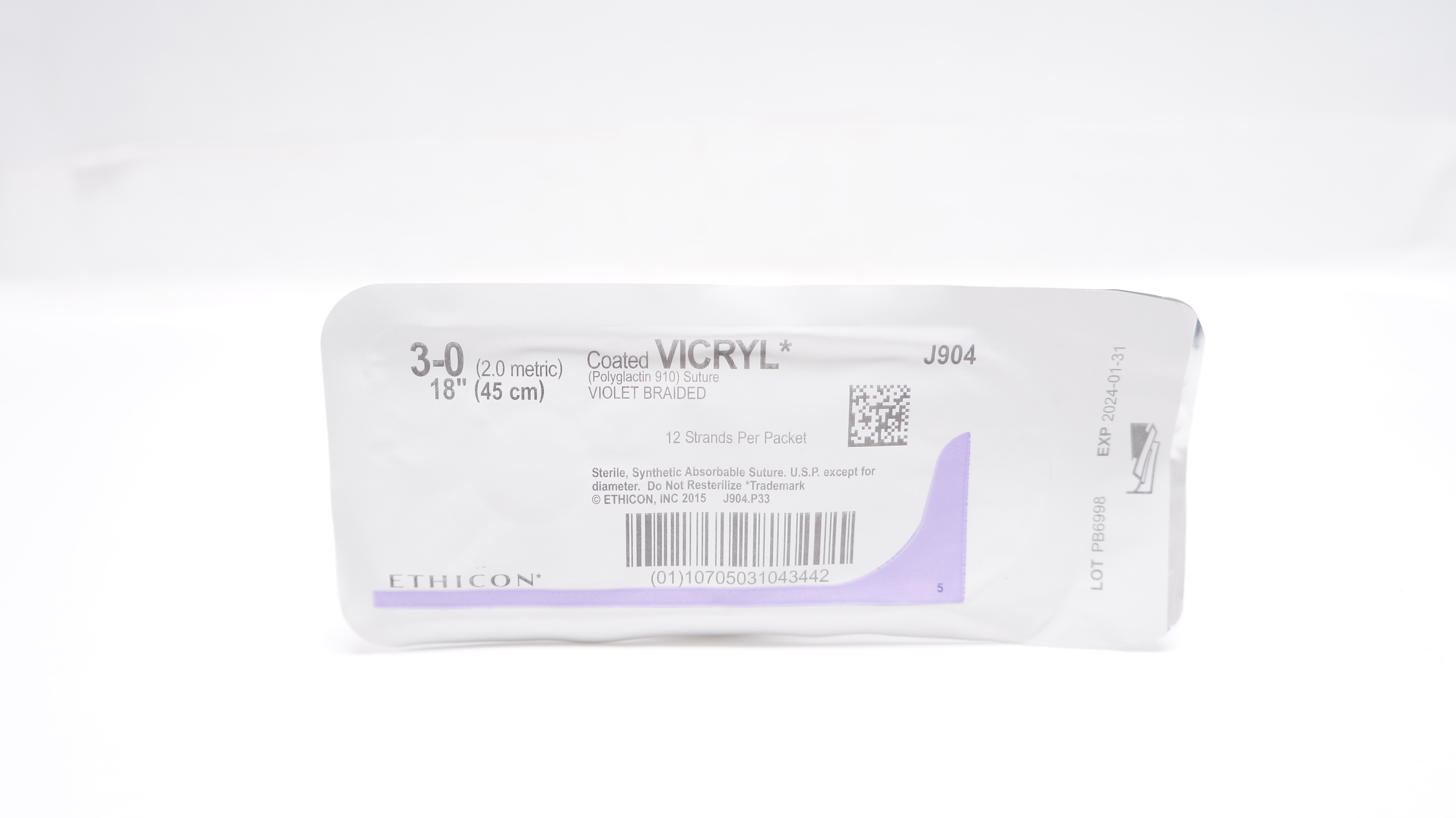 Ethicon J904 3-0 Coated VICRYL Polyglactin Stre Violet Braided, 18inch (x)