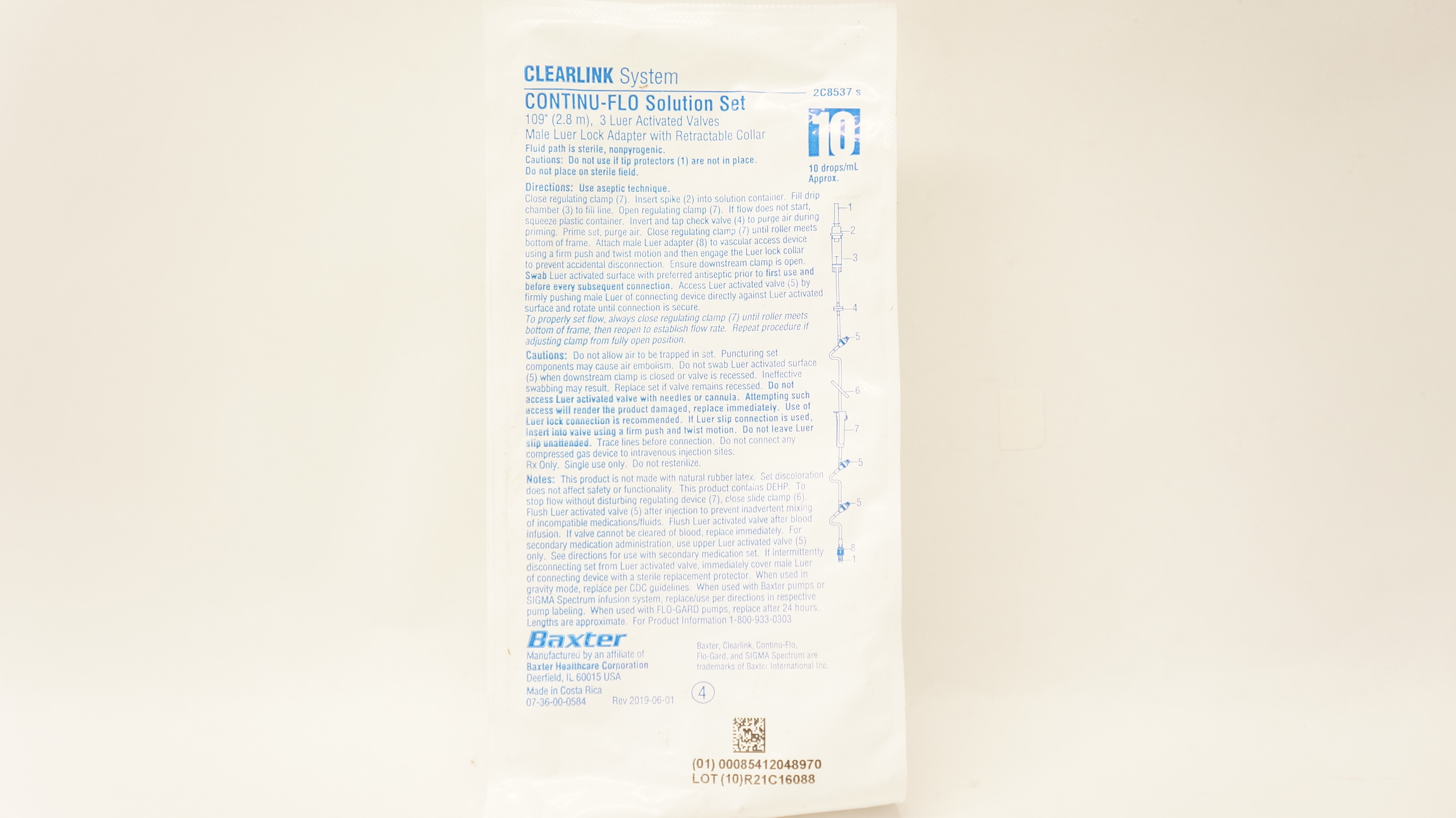 Baxter 2C8537s Clearlink System Continu-Flo Solution Set 109 inch,10drops/mL