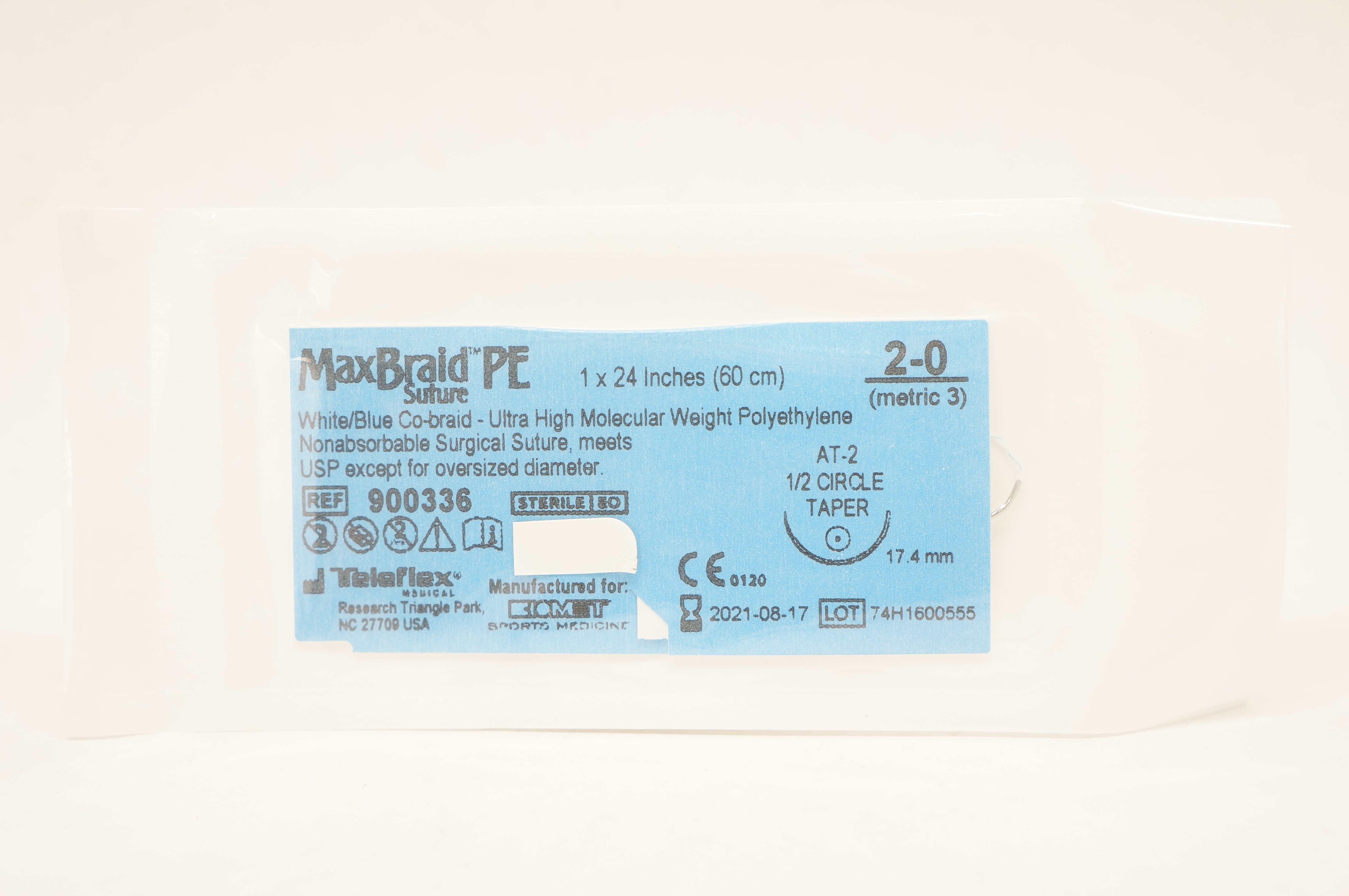 Teleflex 900336 2-0 MaxBraid PE Suture, AT-2 1/2c Taper, 24inch (x)