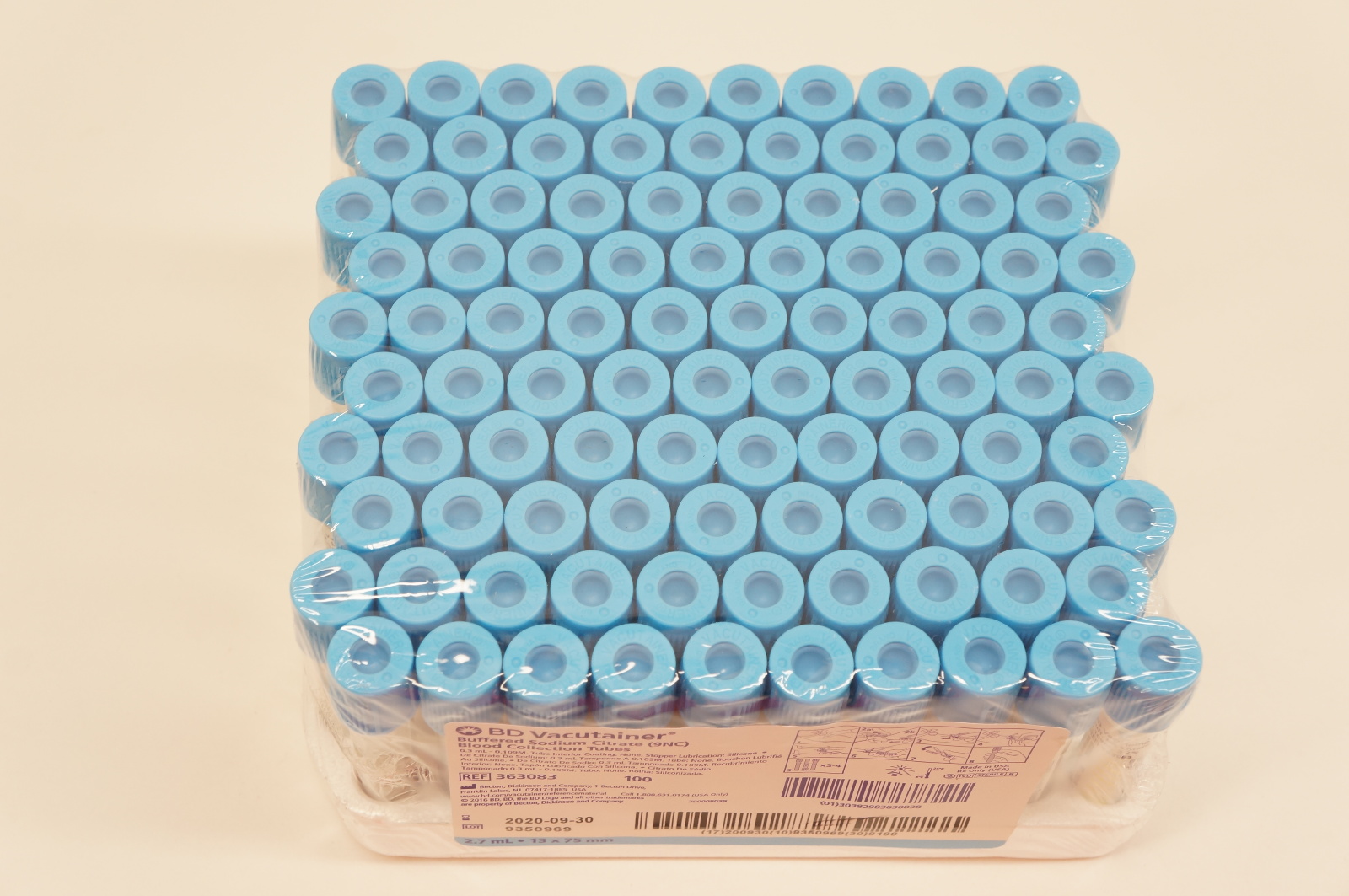 BD 363083 Sodium Citrate Blood Collection Tubes 2.7mL, 13 x 75mm - Pack of 100
