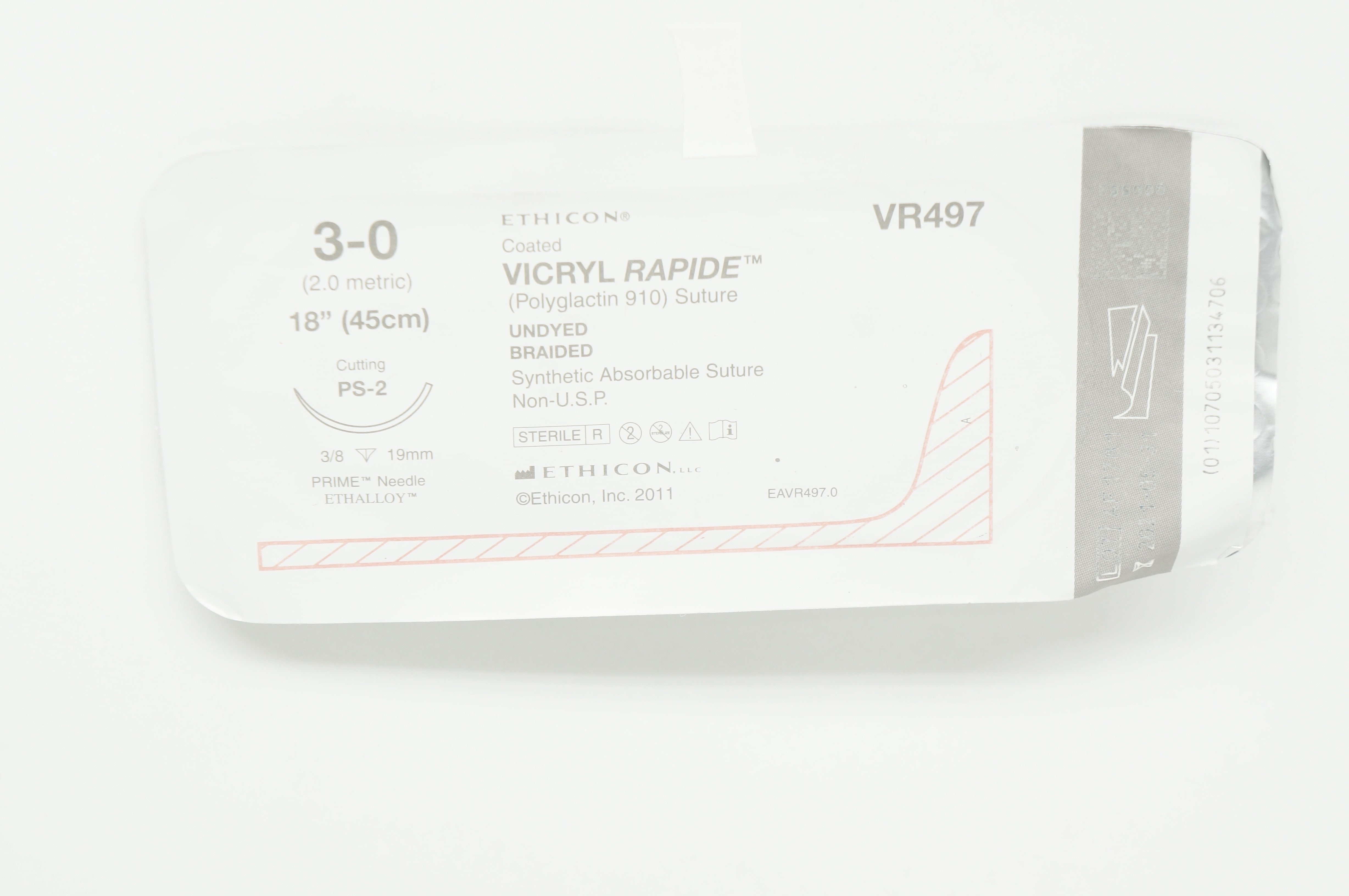 Ethicon VR497 3-0 VICRYL RAPIDE Polyglactin Stre PS-2 Cutting 3/8c 19mm, 18inch