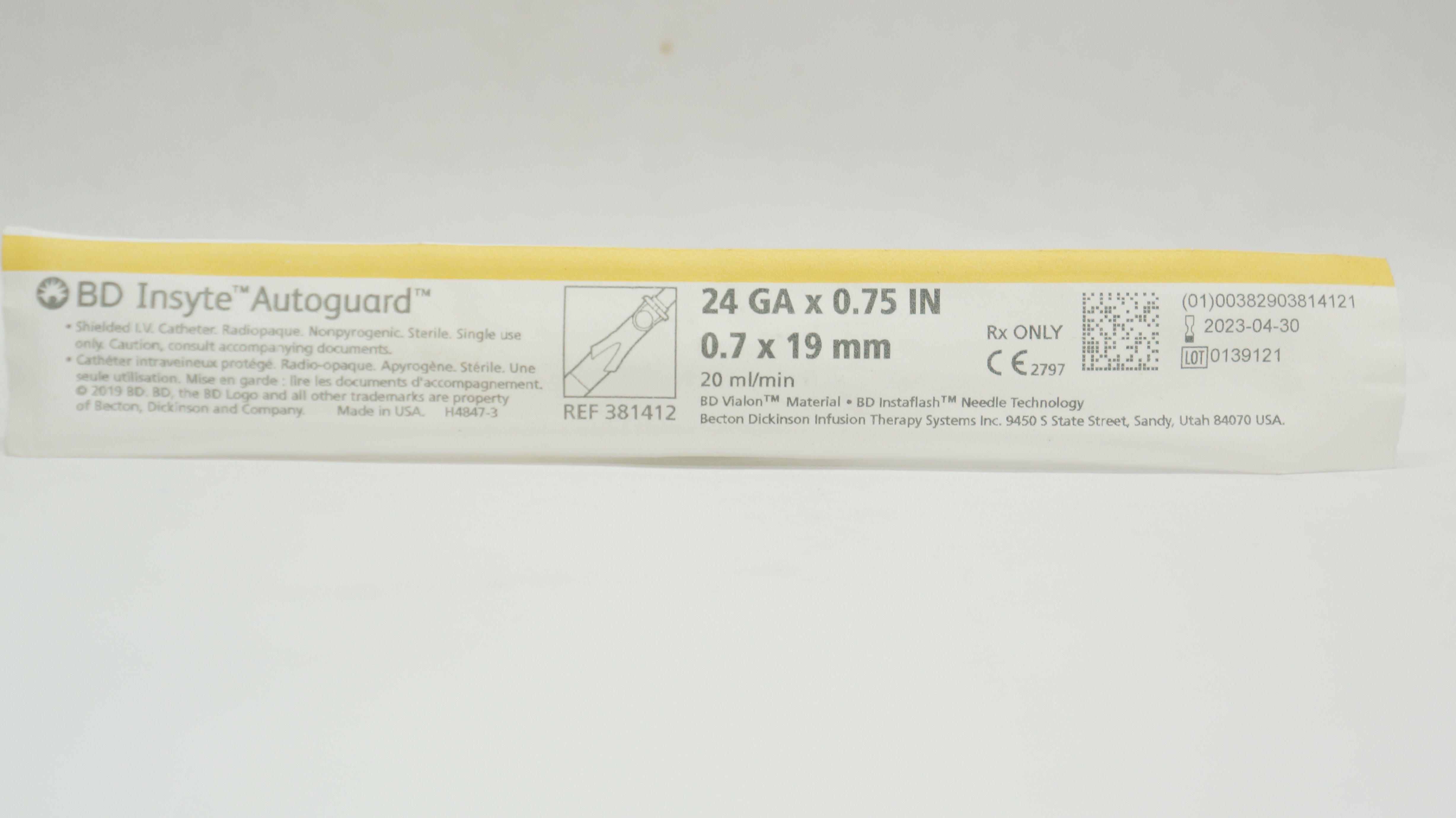 BD 381412 BD Insyte Autoguard Shielded I.V. Cath. 24Ga x 0.75 inch (x)