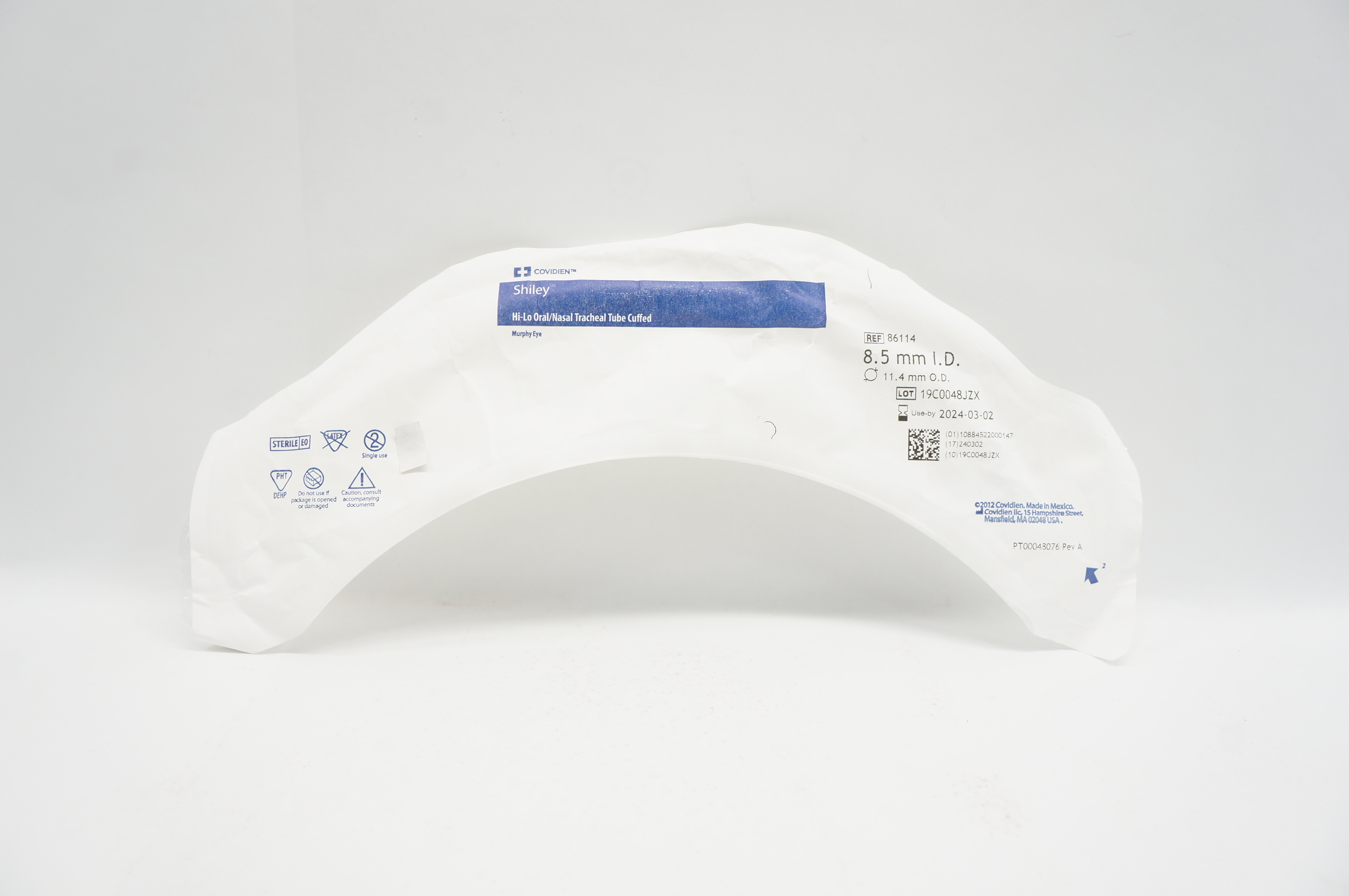 Covidien 86114 Shiley Hi-Lo Oral/Nasal Tracheal Tube Cuffed 8.5mm ID x 11.4mm OD