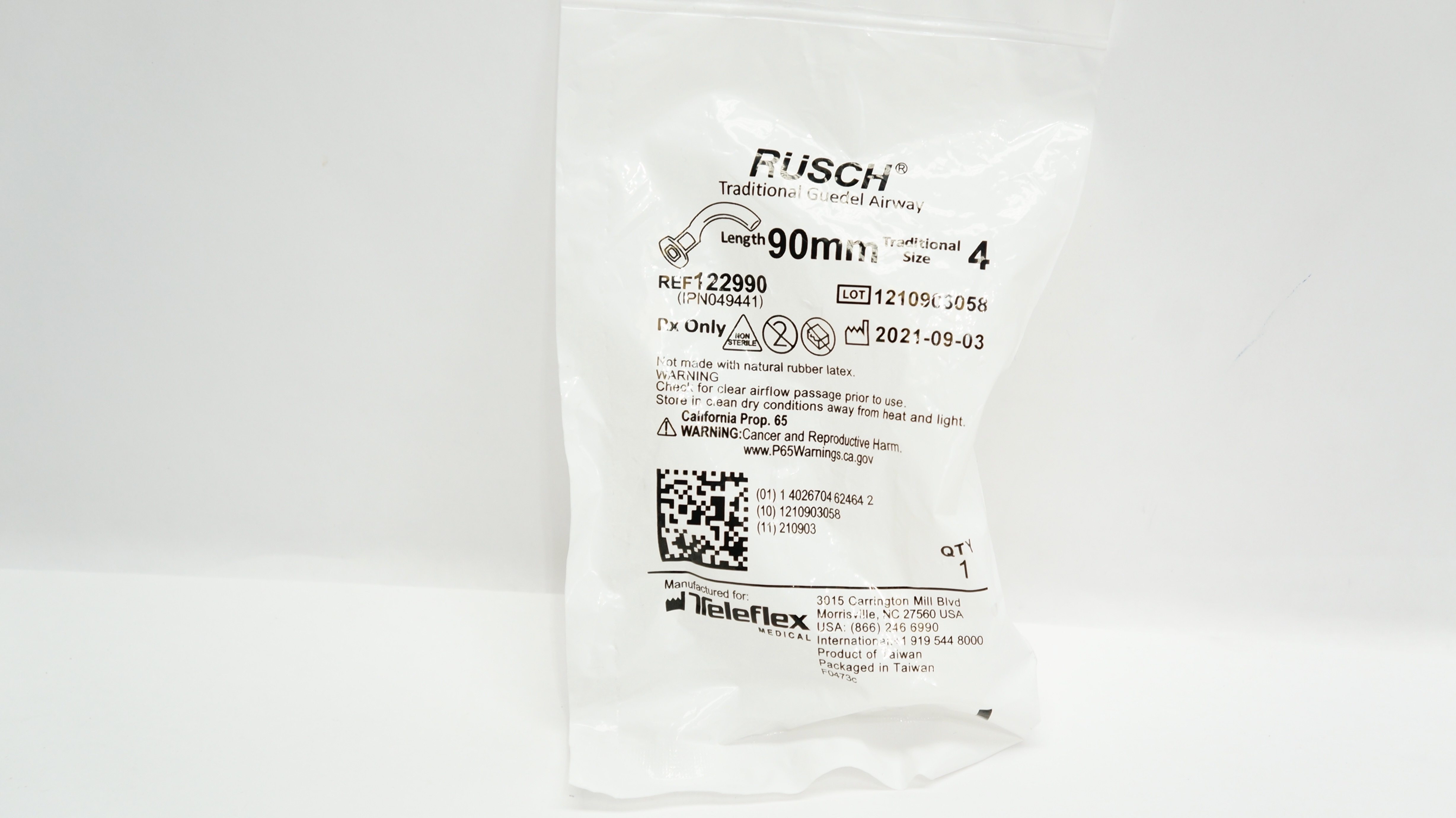 Teleflex 122990 Rusch Traditional Guedel Airway, Size 4, 90mm
