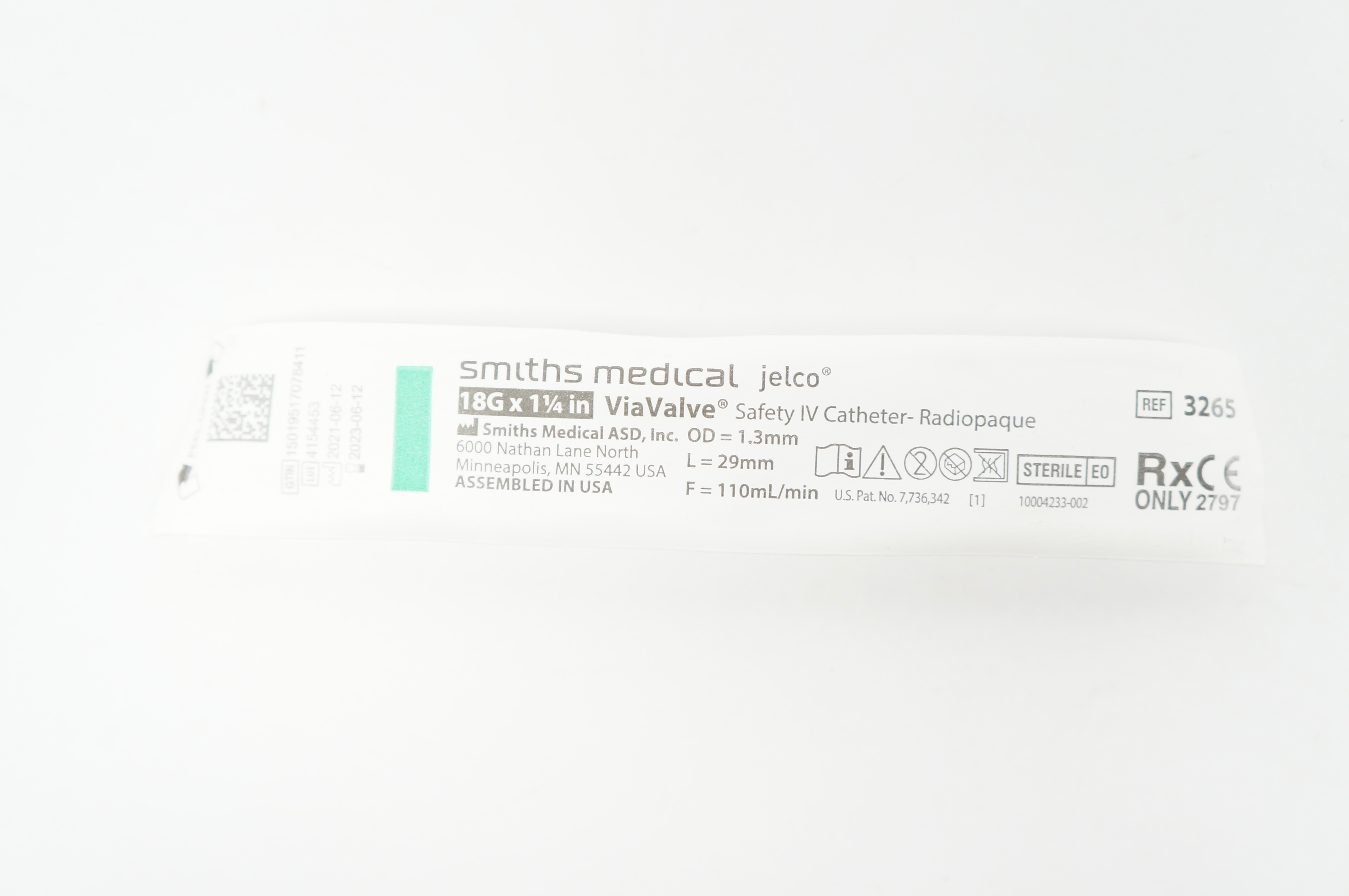 Viavalve Smiths Medical Jelco 3265 ViaValve Safety IV Cath. 18G x 1-1/4inch