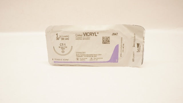 Ethicon J947 1 Coated VICRYL Stre CT-1 Undyed Braided 36mm 1/2c Taper 36inch (x)