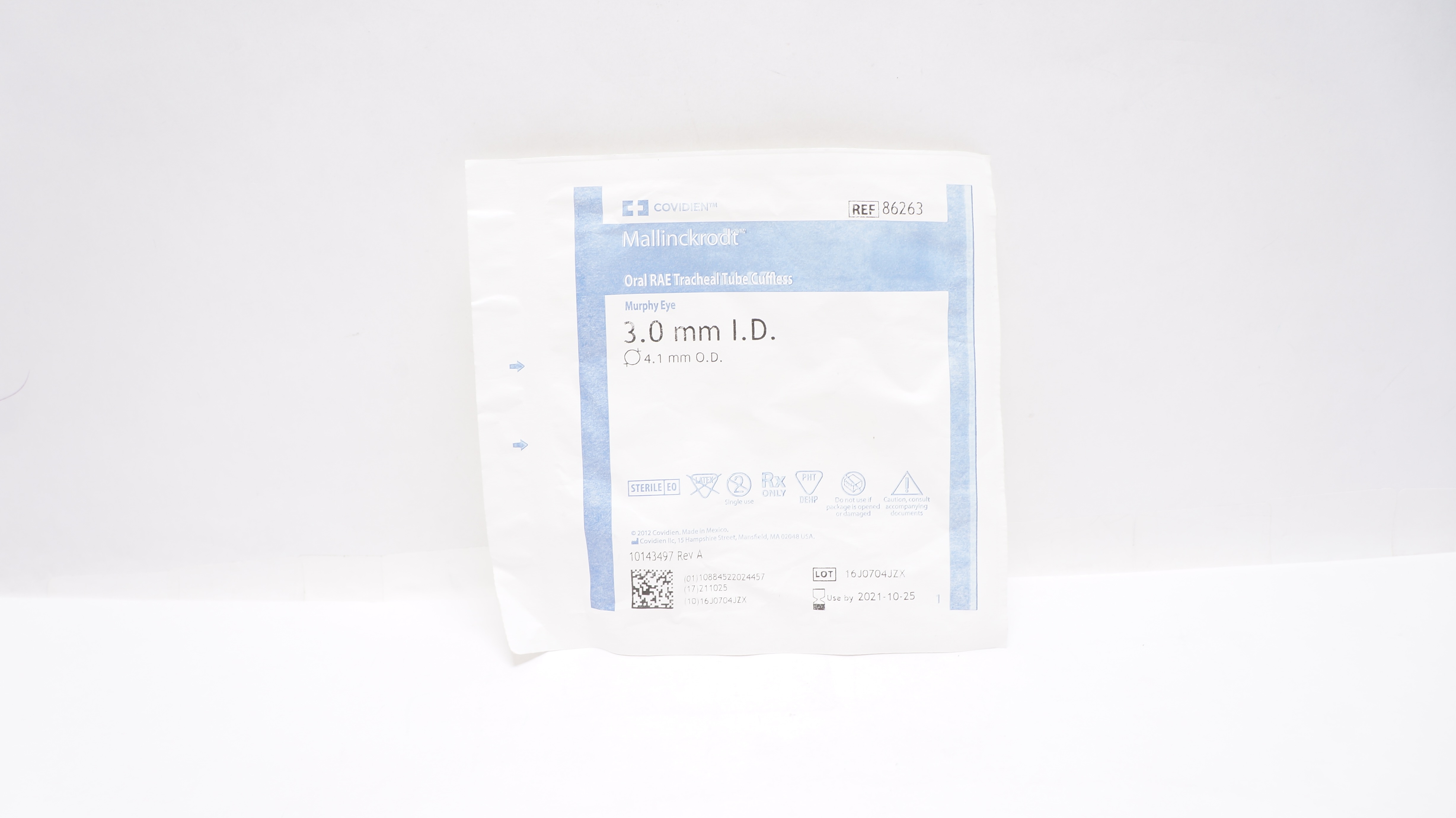 Covidien 86263 Mallinckrodt Oral RAE Preformed Tracheal Tube Uncuffed 3x4.1mm(x)