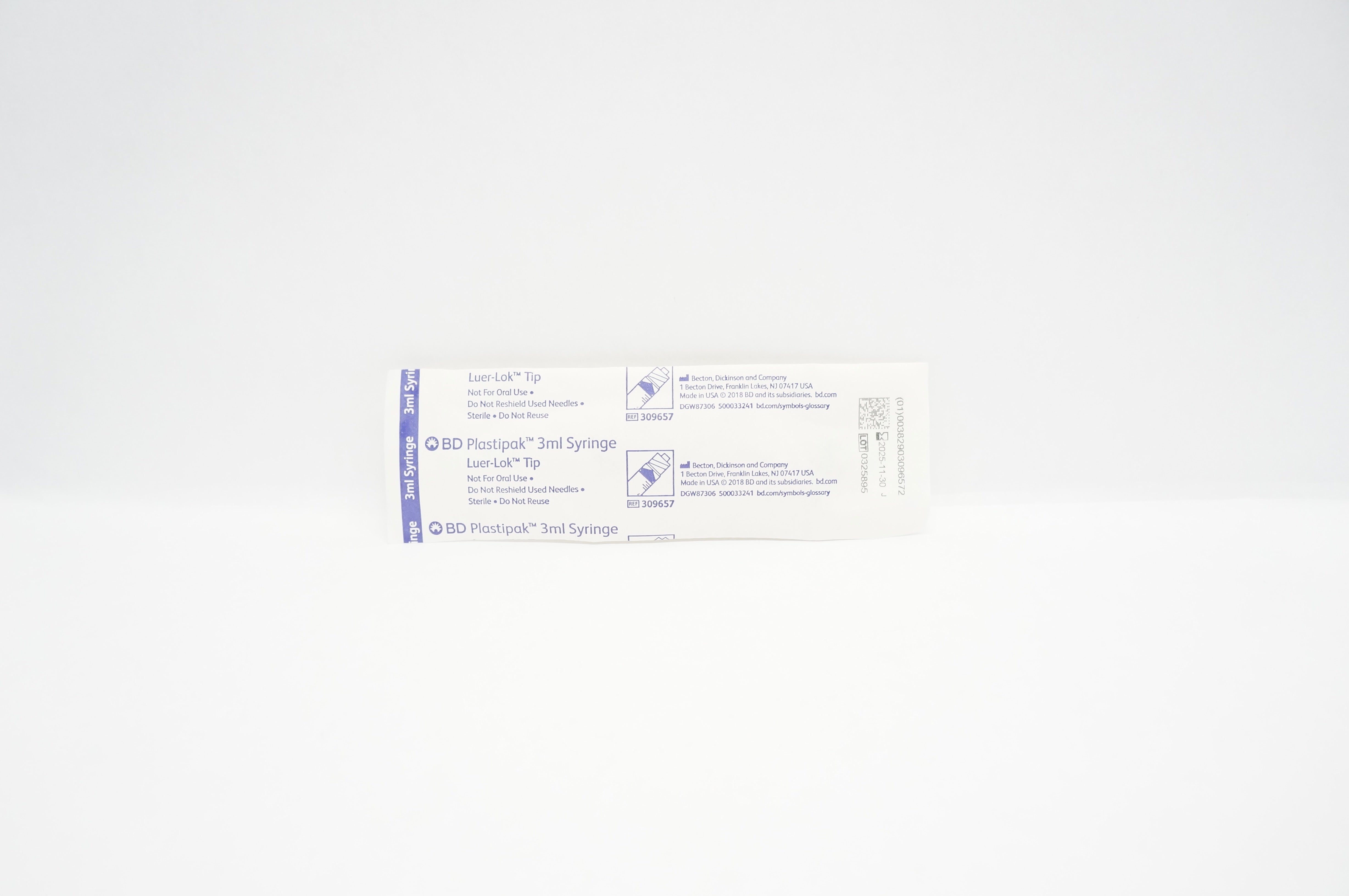 BD 309657 Luer-Lok Tip Syringe 3mL