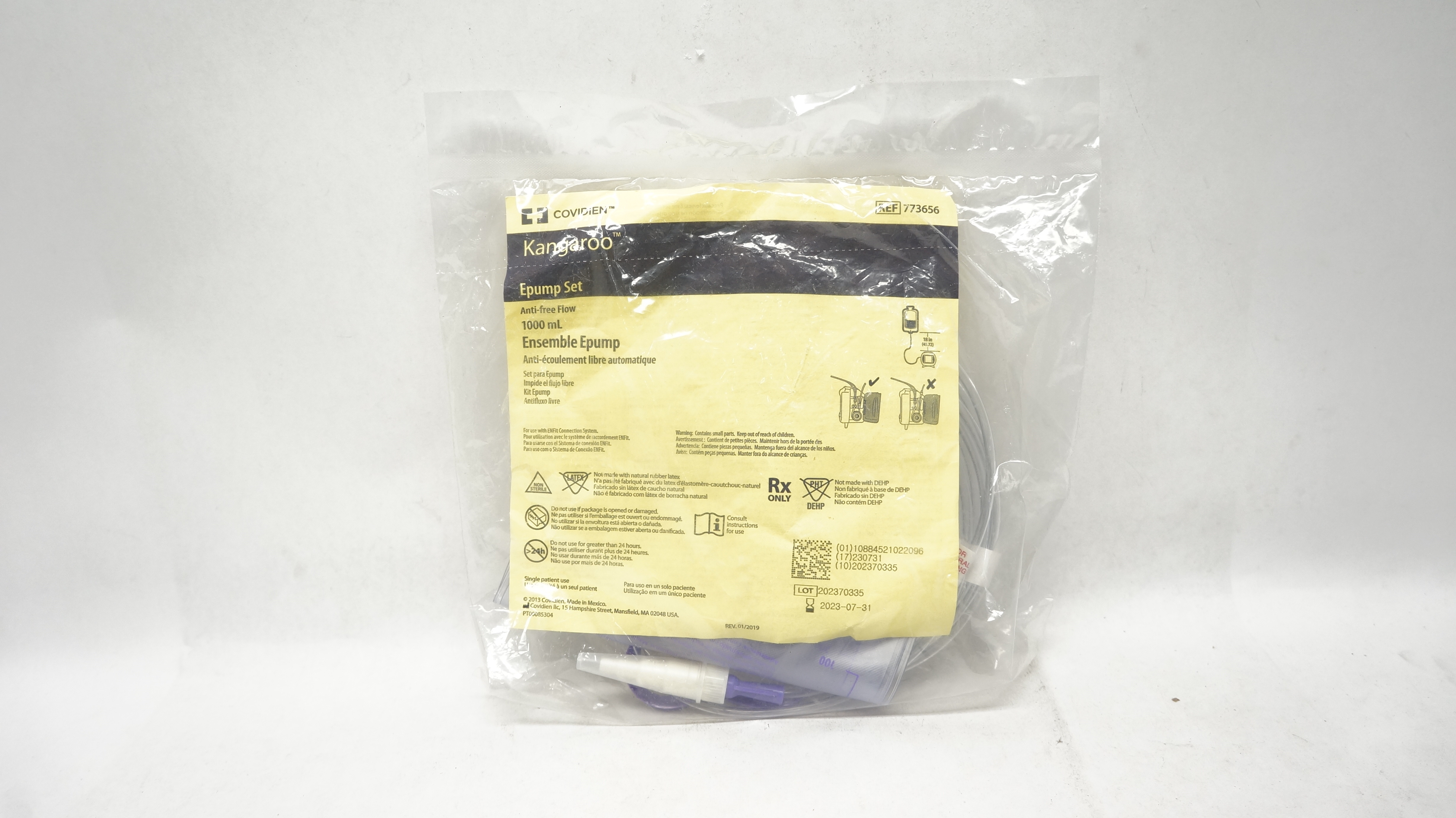 Covidien 773656 Kangaroo Epump Set Anti-Free Flow 1000mL