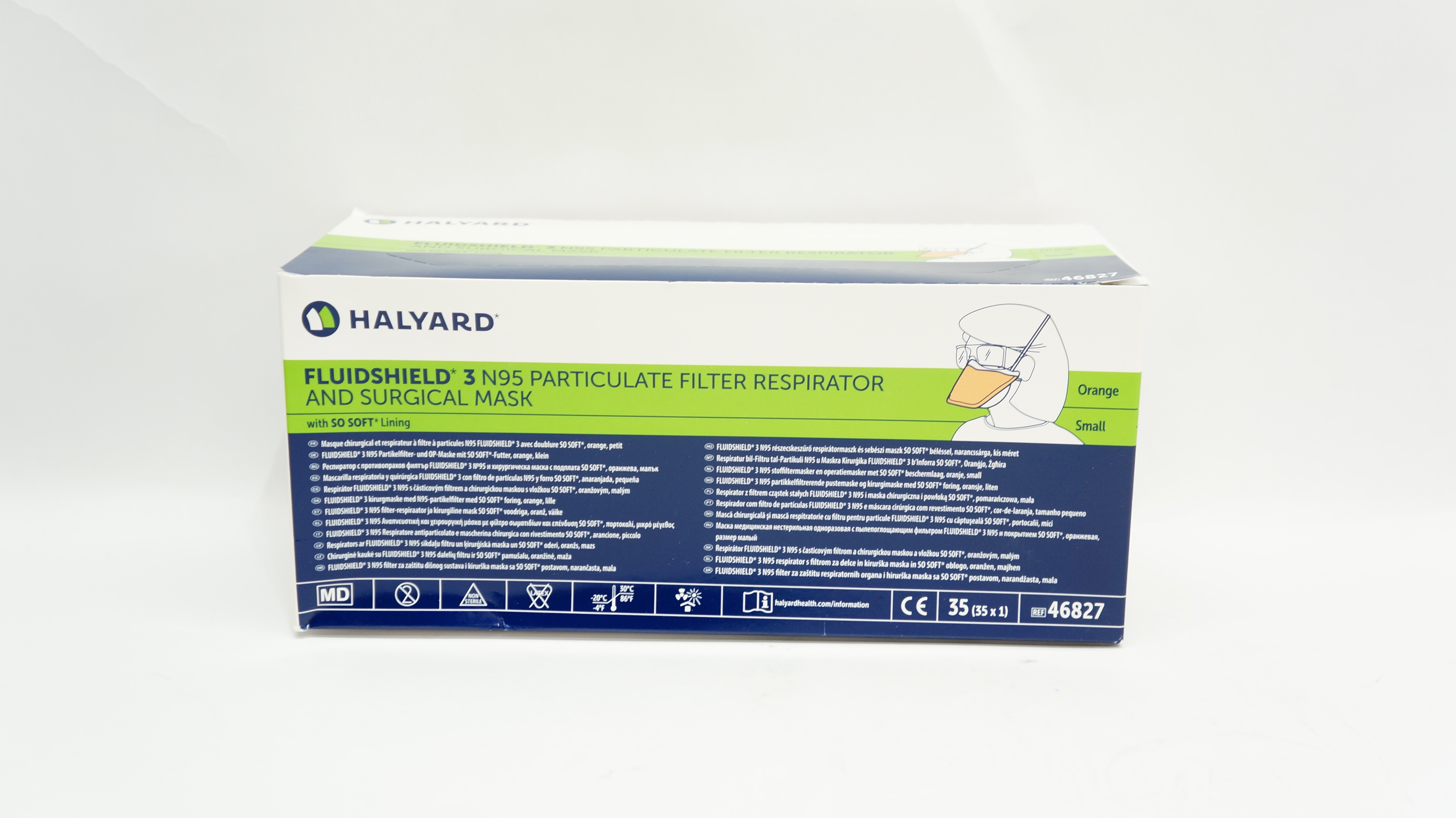 Halyard 46827 Fluidshield 3 N95 Filter Respirator & Surgical Mask - Box of 35