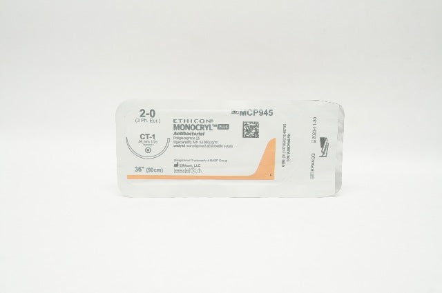 Ethicon MCP945 2-0 MONOCRYL Plus Antibacterial Stre CT-1 36mm 1/2c Taper, 36inch