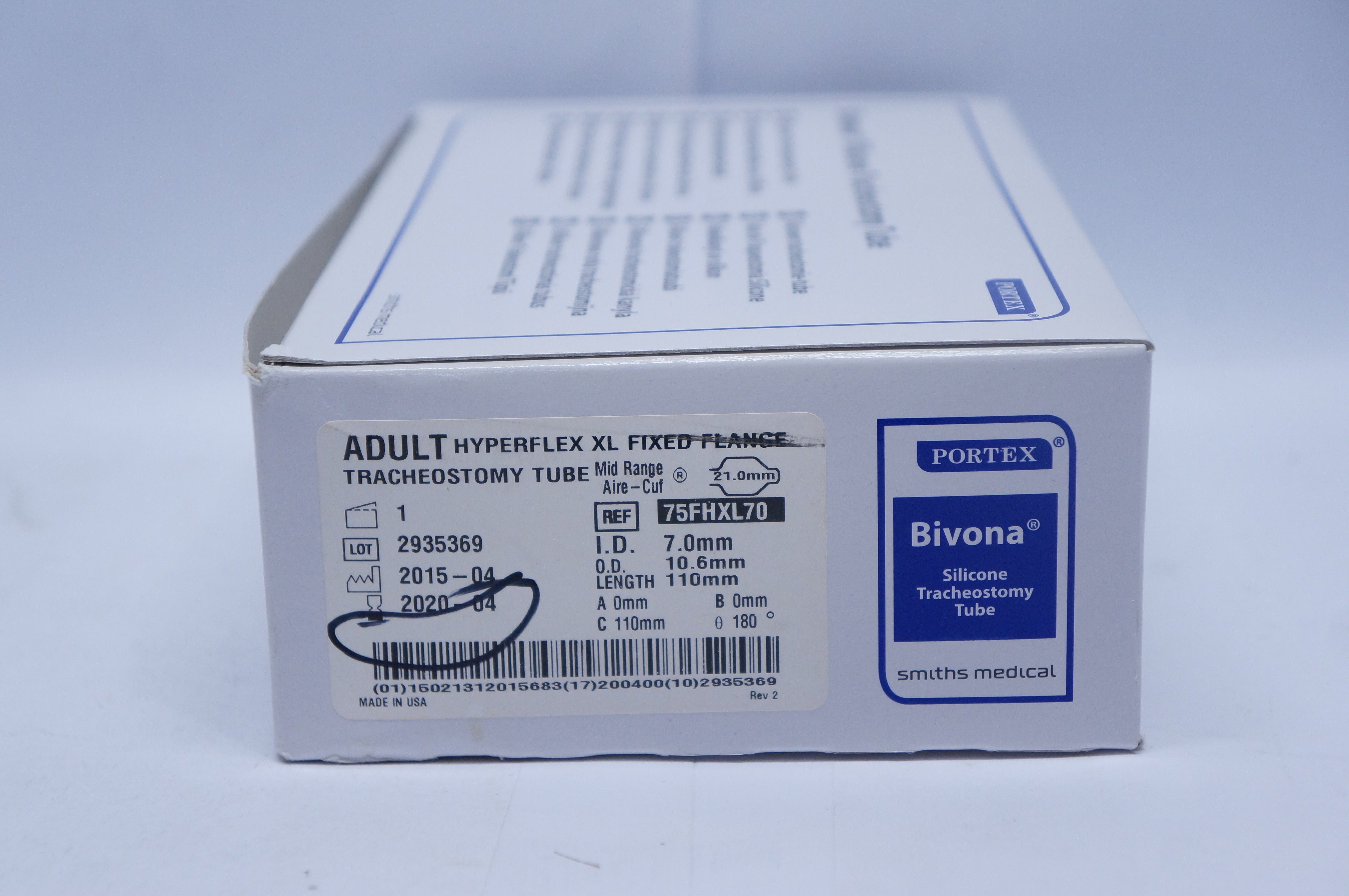Smiths 75FHXL70 Hyperflex XL Fixed Flange Tracheostomy Tube 7.0x10.6x110mm (x)