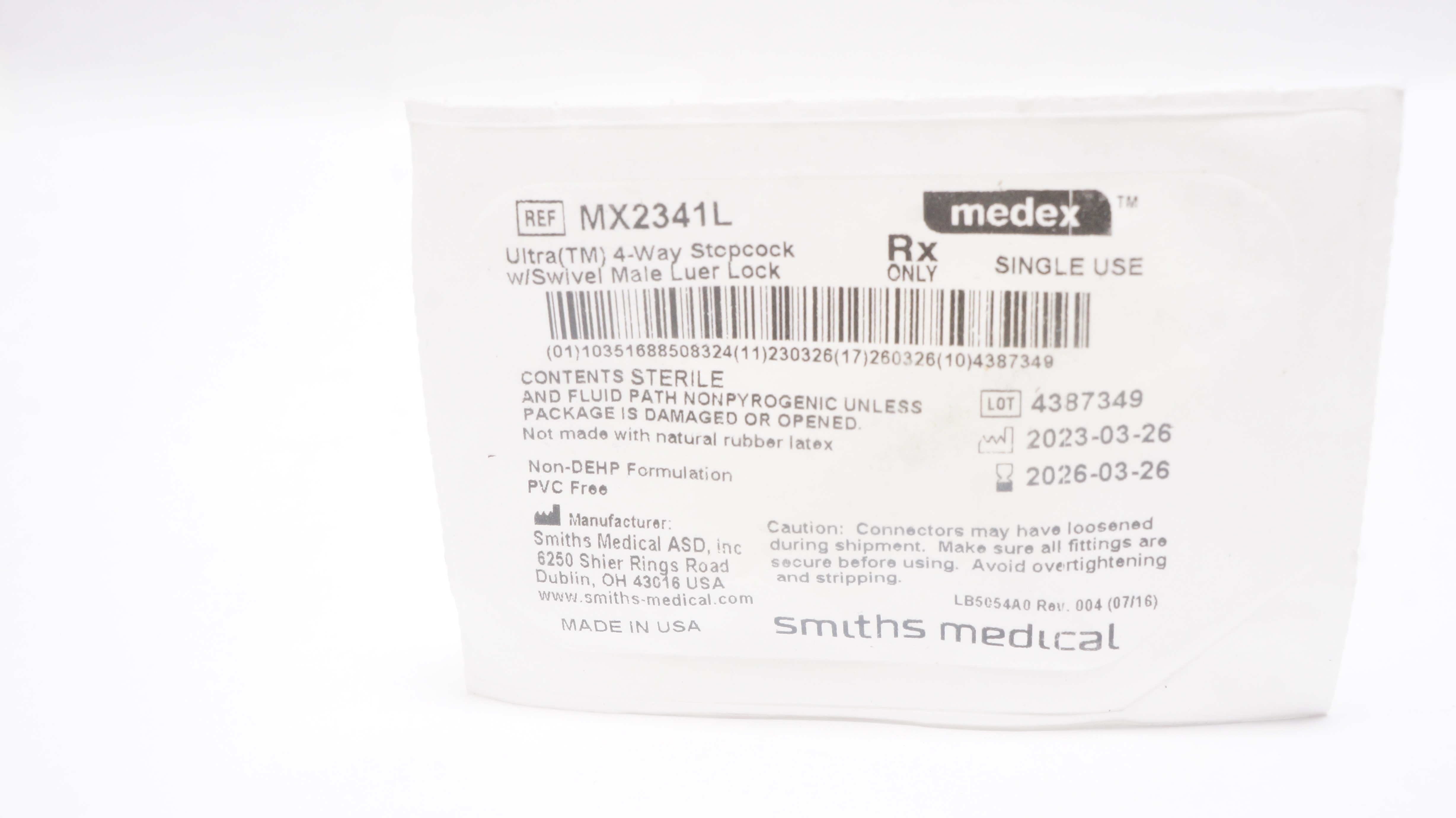 Smith Medical MX2341L Medex Ultra 4-Way Stopcock w/Swivel Male Luer Lock