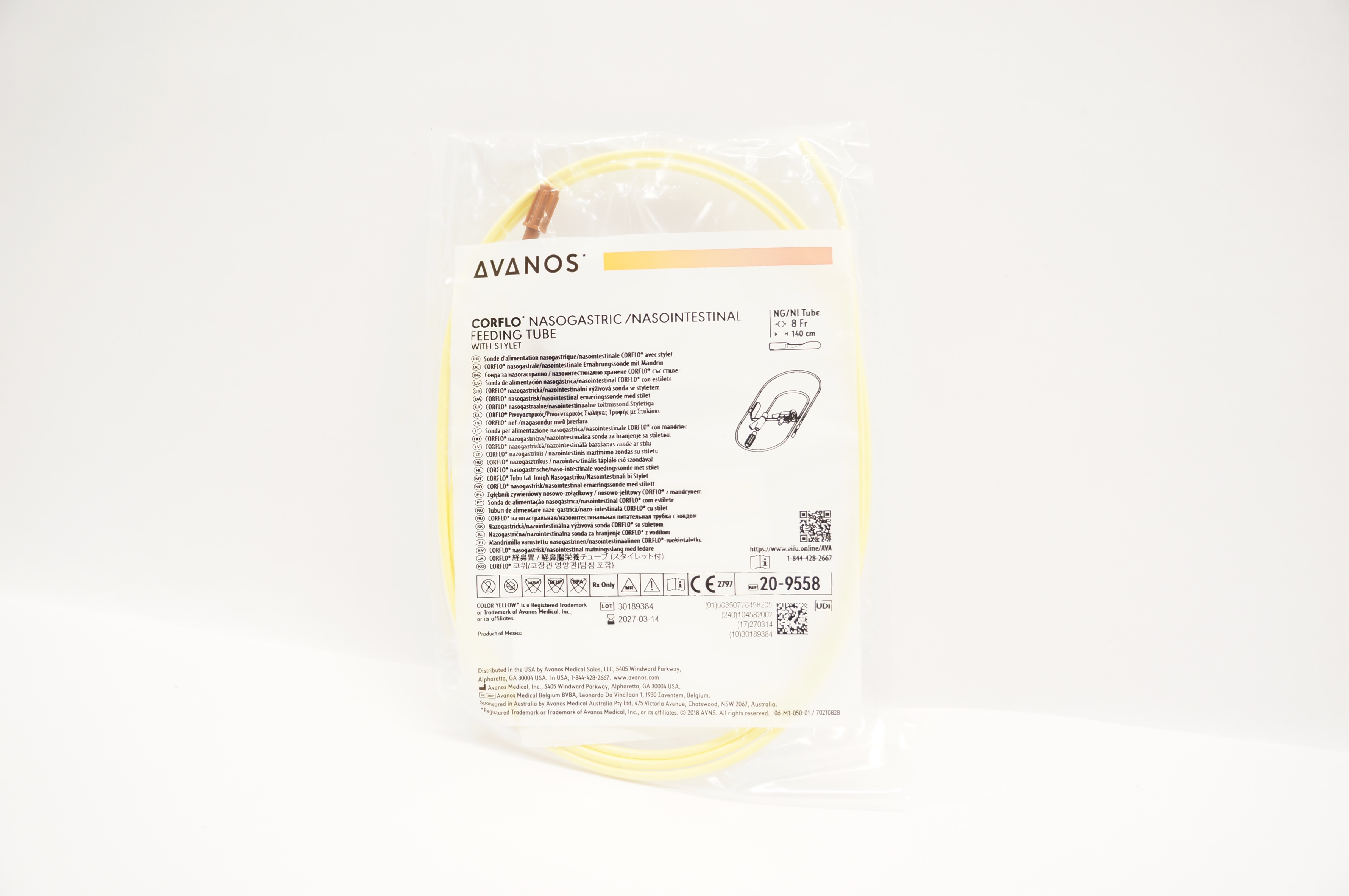 Avanos 20-9558 Nasogastric/Nasointestinal Feeding Tube 8Fr x 140cm