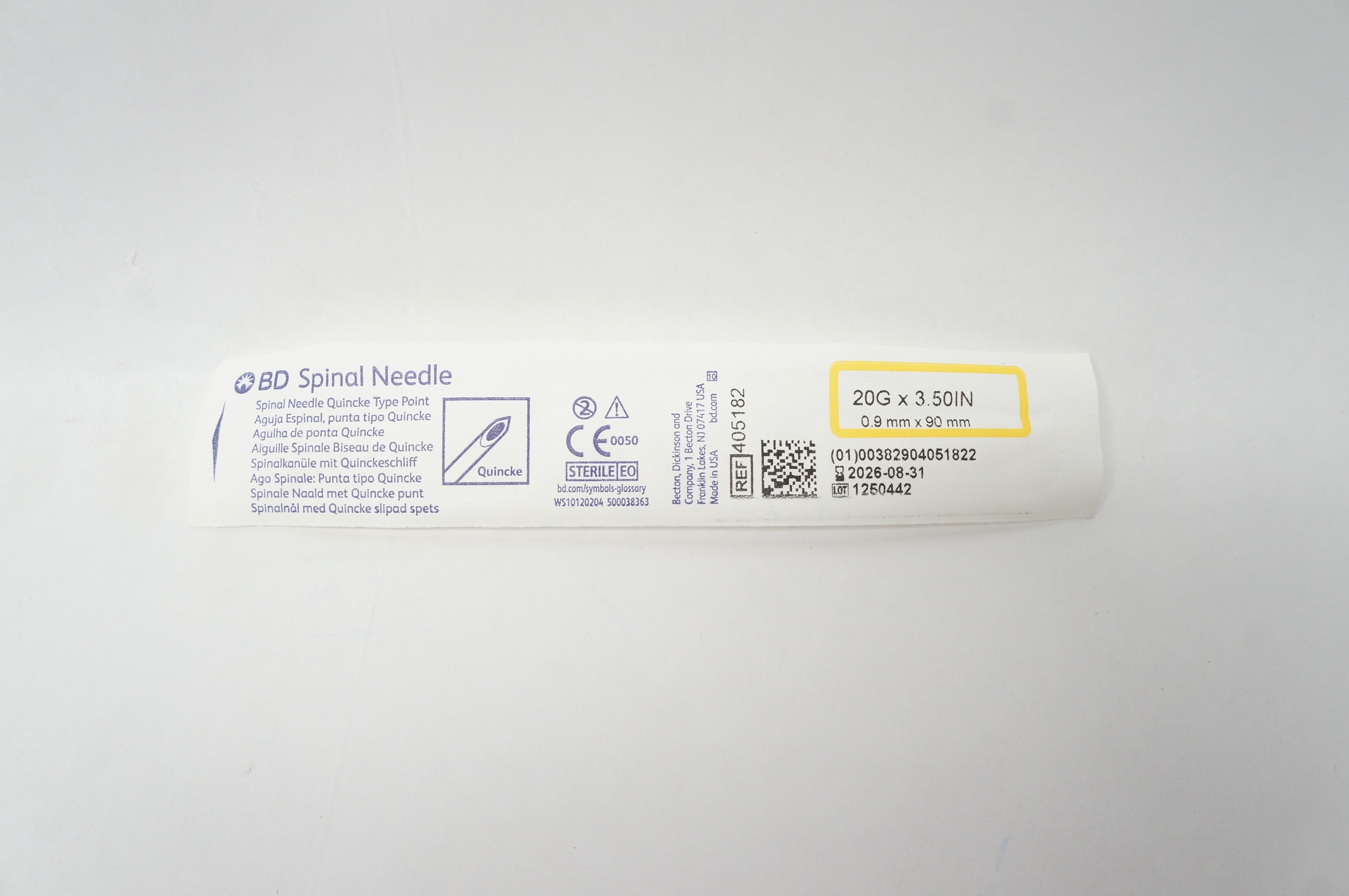 BD 405182 Spinal Ndle Quincke Type Point 20G x 3.50inch