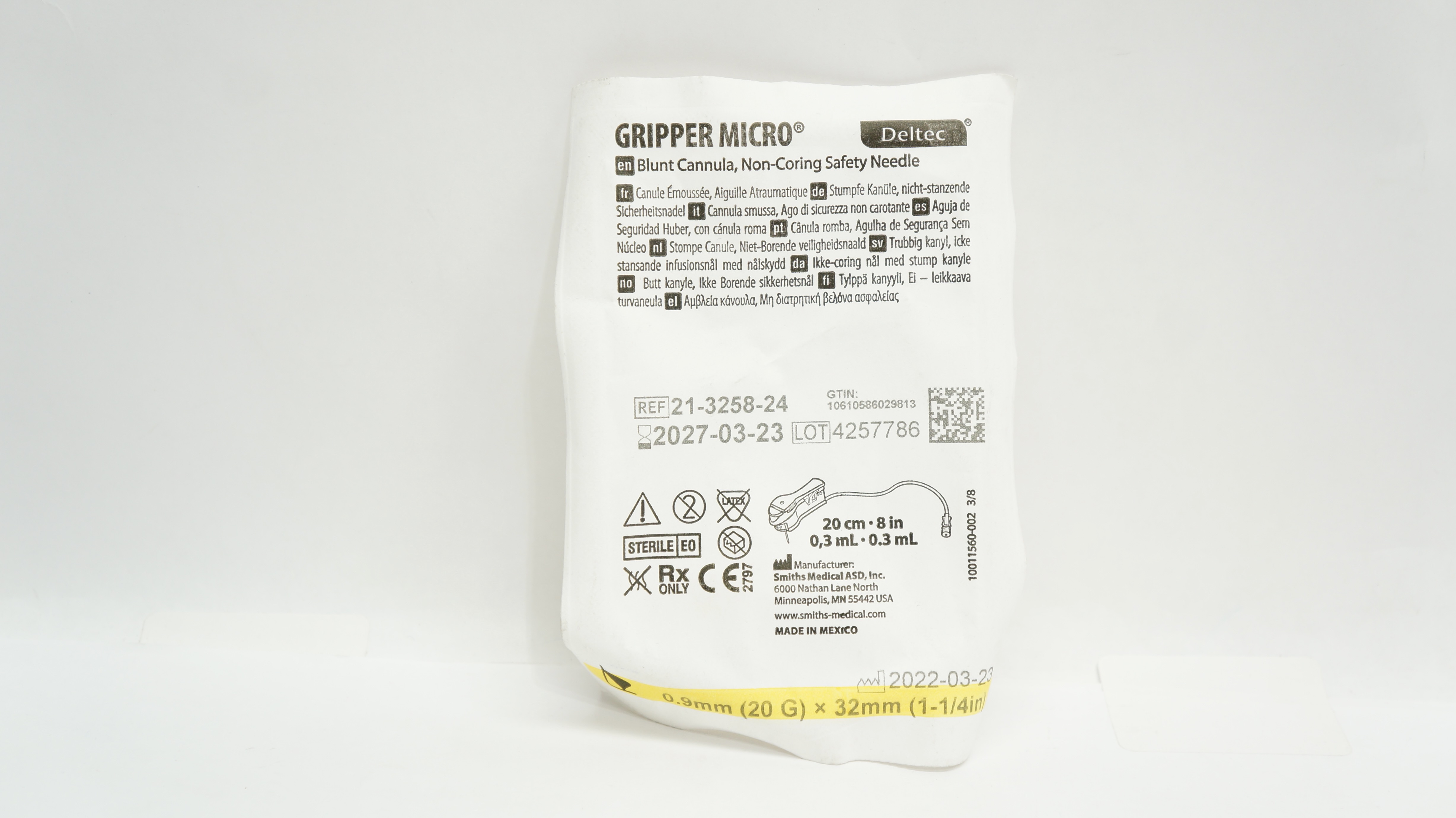 Smiths Medical 21-3258-24 Gripper Micro Blunt Cannula SafetyNdle 20G x 1-1/4inch