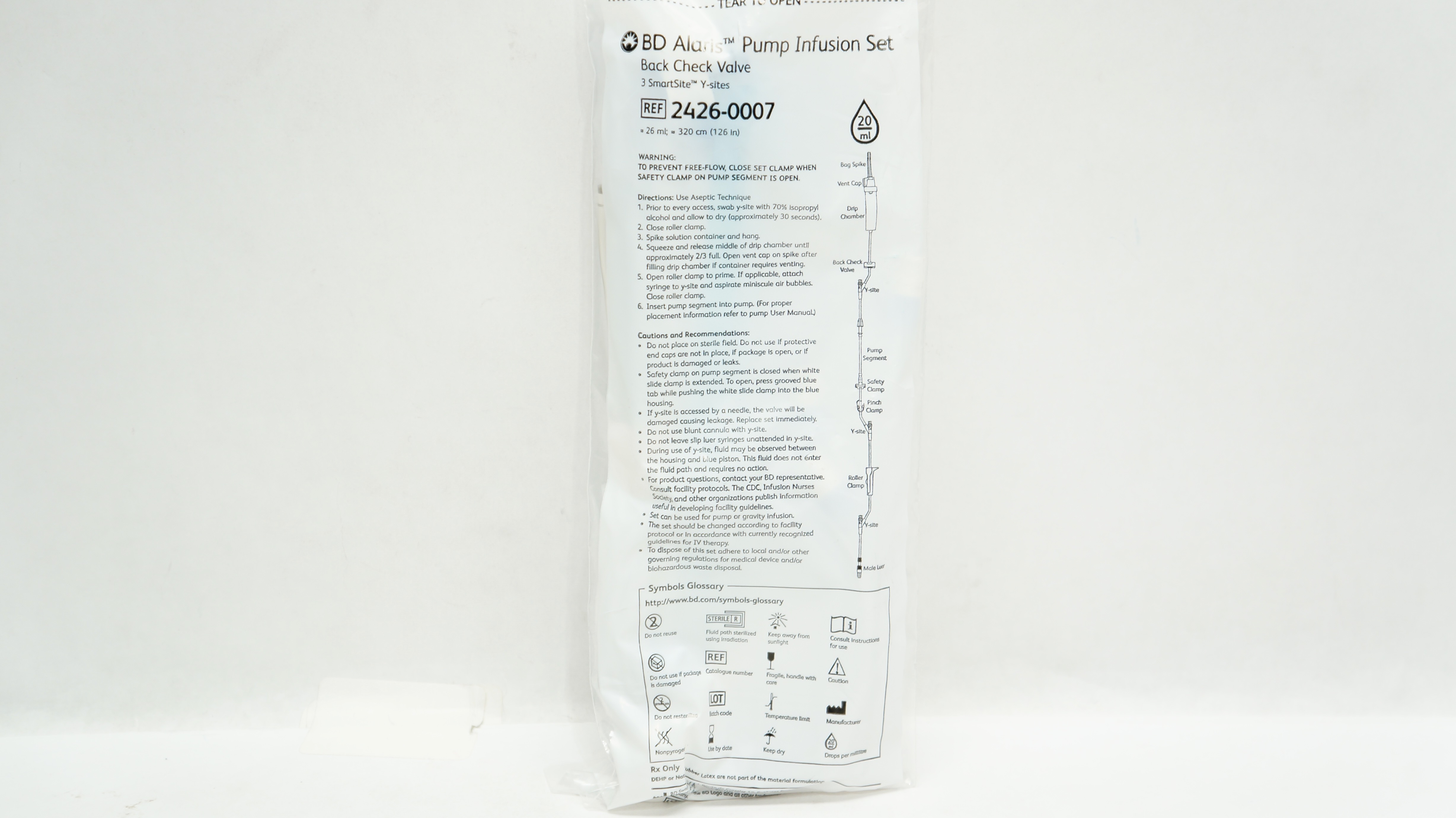 BD 2426-0007 Alaris Pump Infusion Set Back Check Valve 20Drops/ml 126inch x 26ml