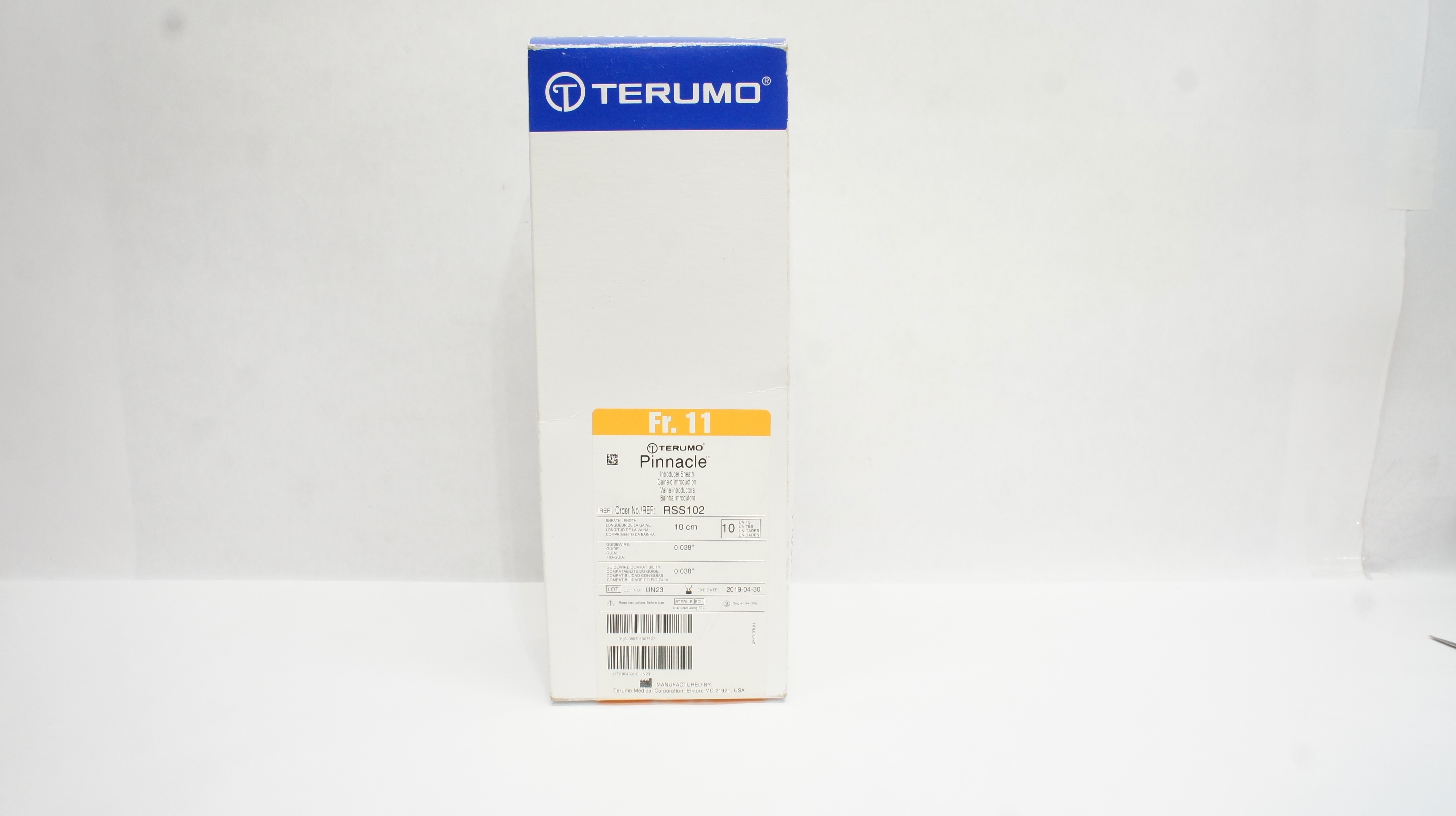 Terumo RSS102 Pinnacle Introducer Sheath 11Fr. x 10cm (x) - Box of 10