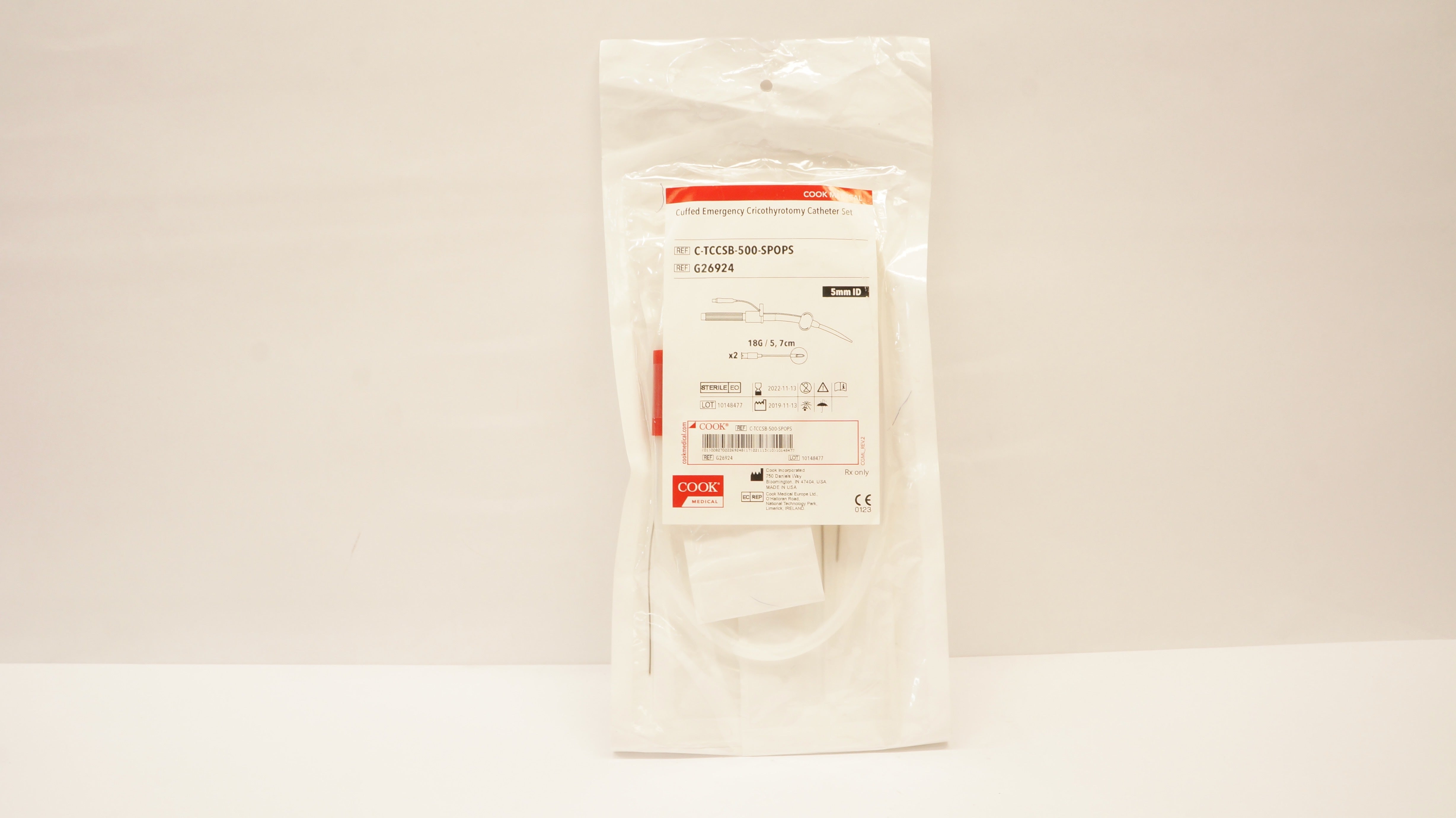 Cook Medical G26924 Cuffed Emergency Cricothyrotomy Cath. Set 5mm ID x 18G (x)