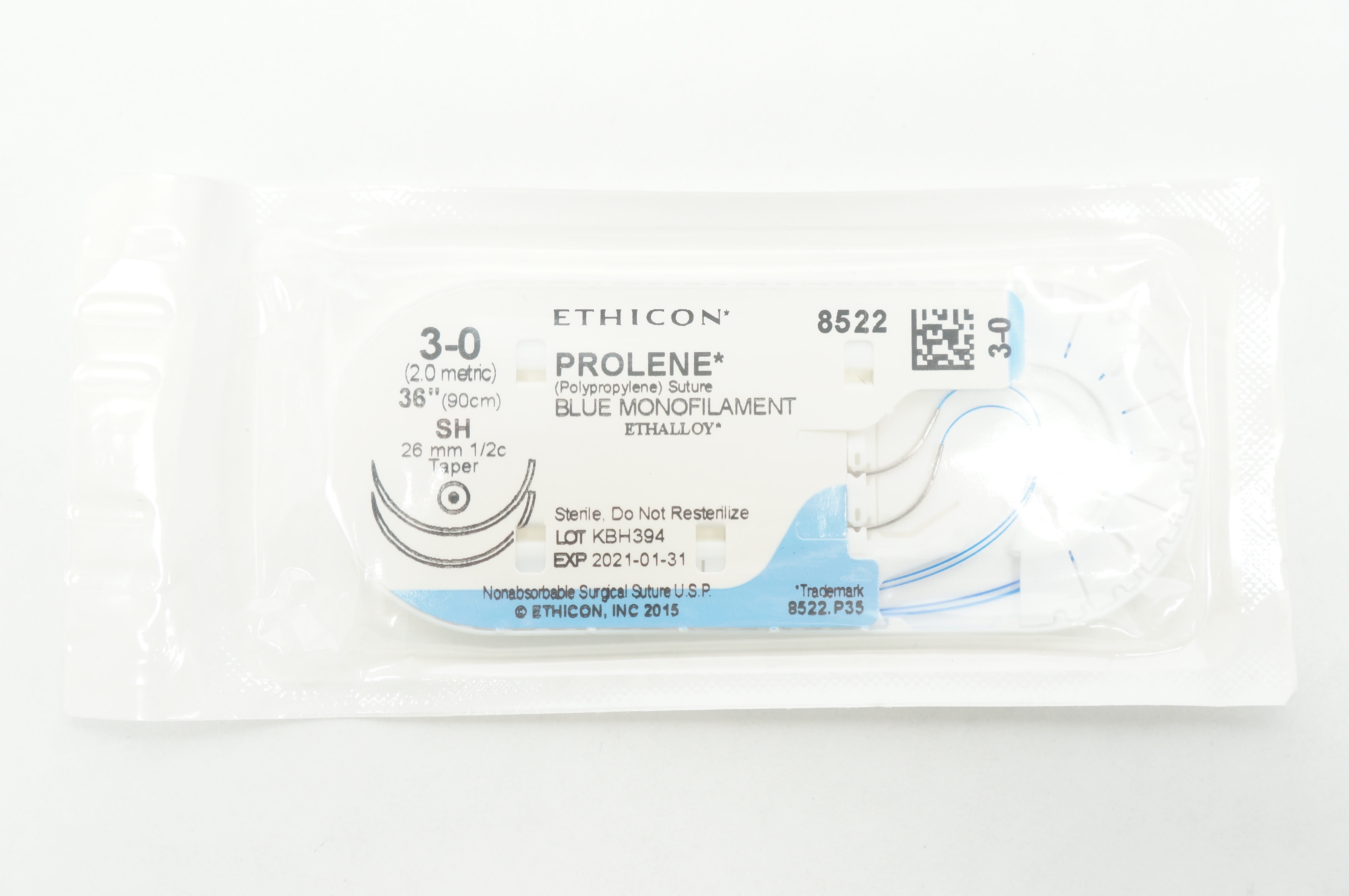 Ethicon 8522 3-0 PROLENE, SH, 26mm 1/2c Taperpoint, 36inch
