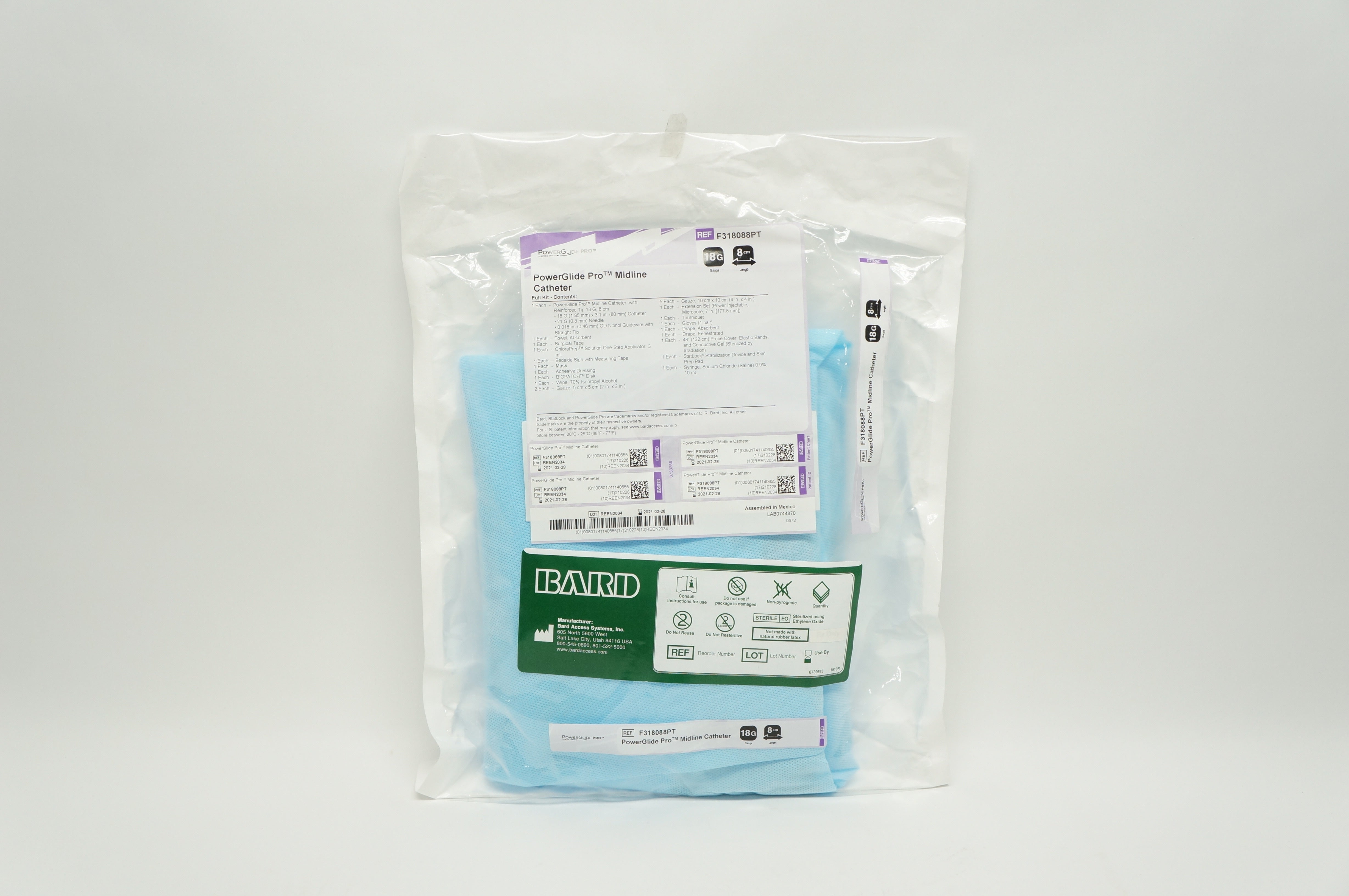 Bard F318088PT Power Glide Pro Midline Cath. 18G 8cm (x)