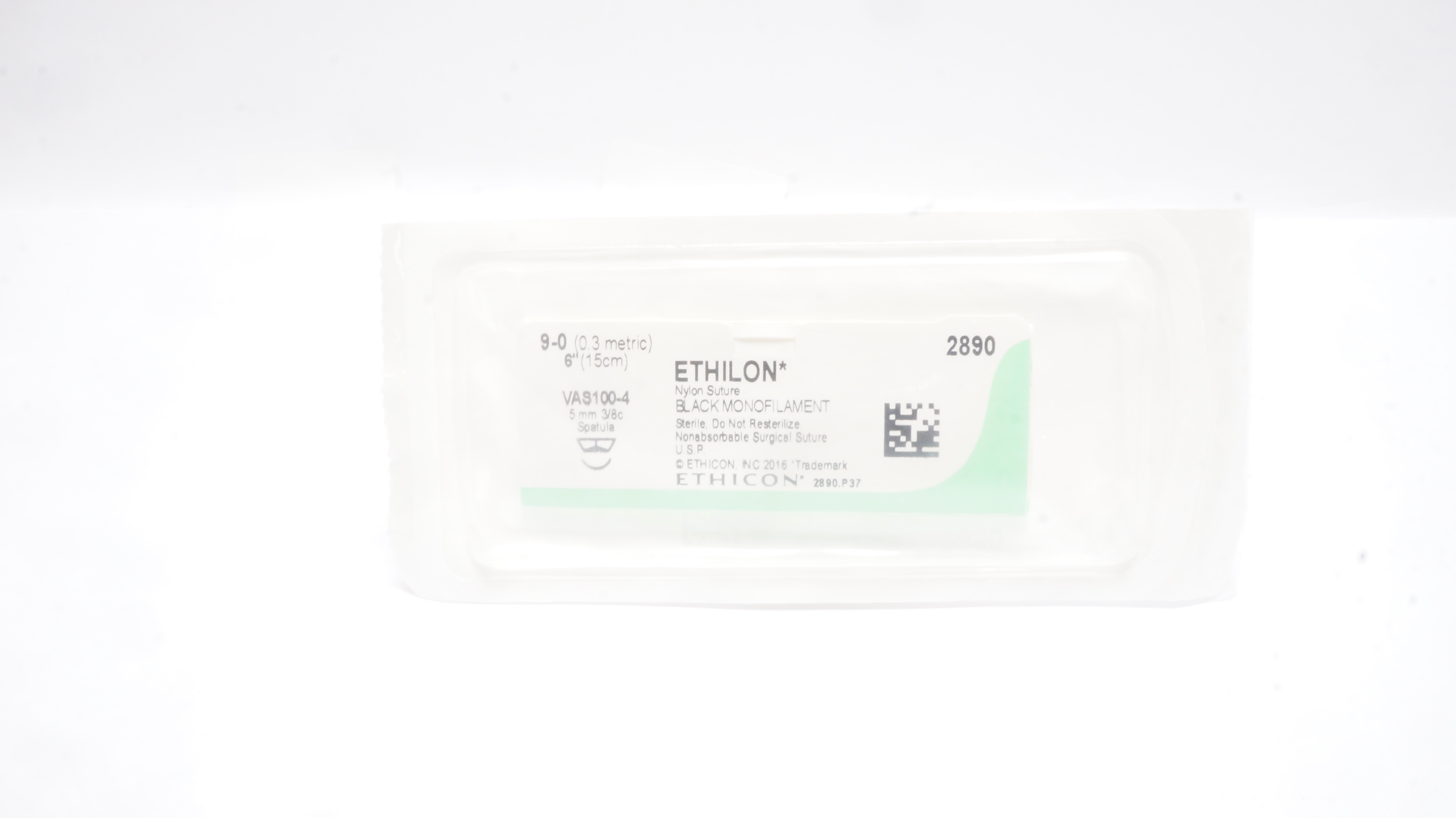 Ethicon 2890 9-0 Ethilon Nylon Stre VAS100-4 5mm 3/8c Spatula 6In