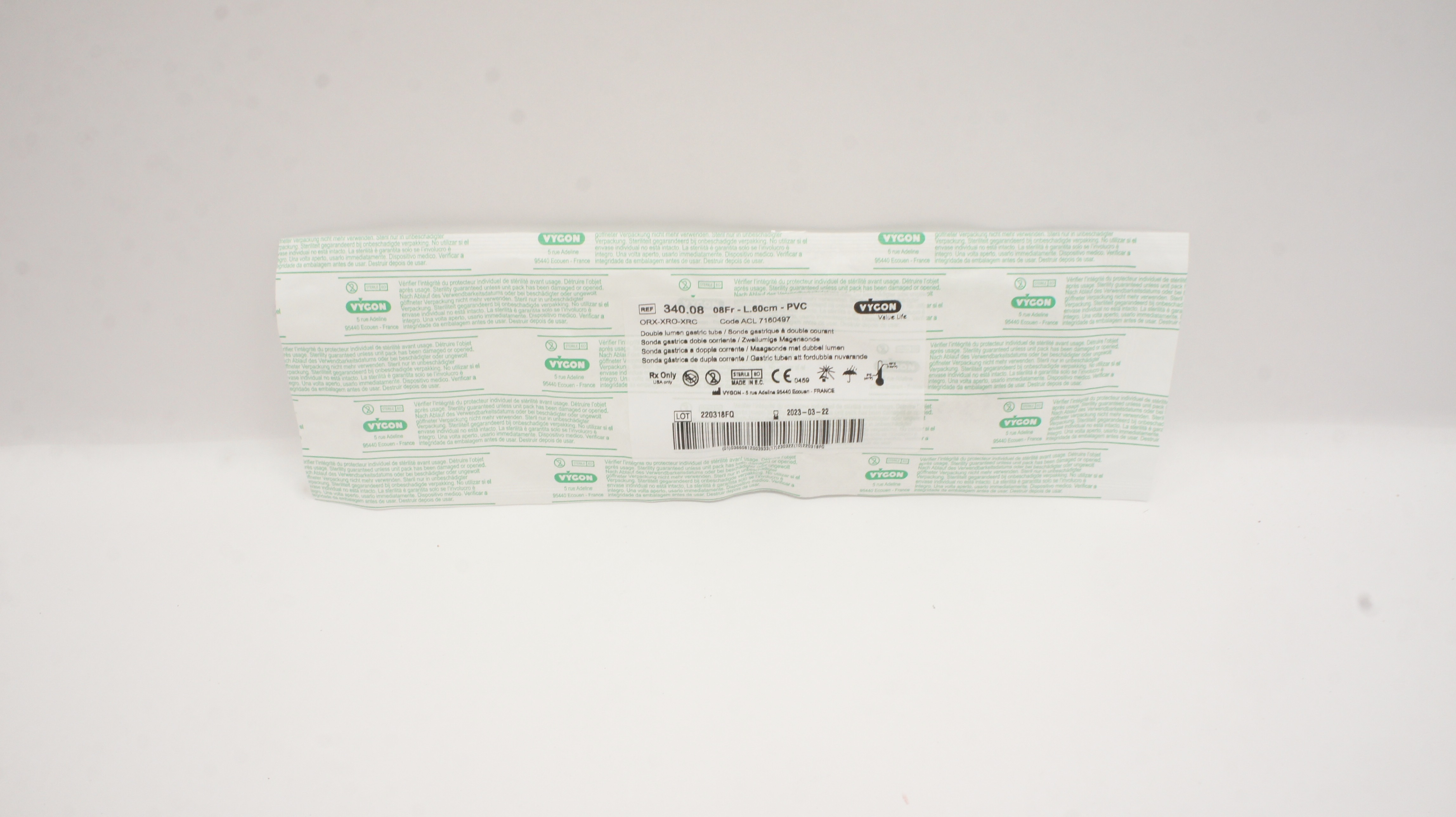 Vygon 340.08 Dual Flow Gastric Aspiration Tube PVC 08Fr x 60cm