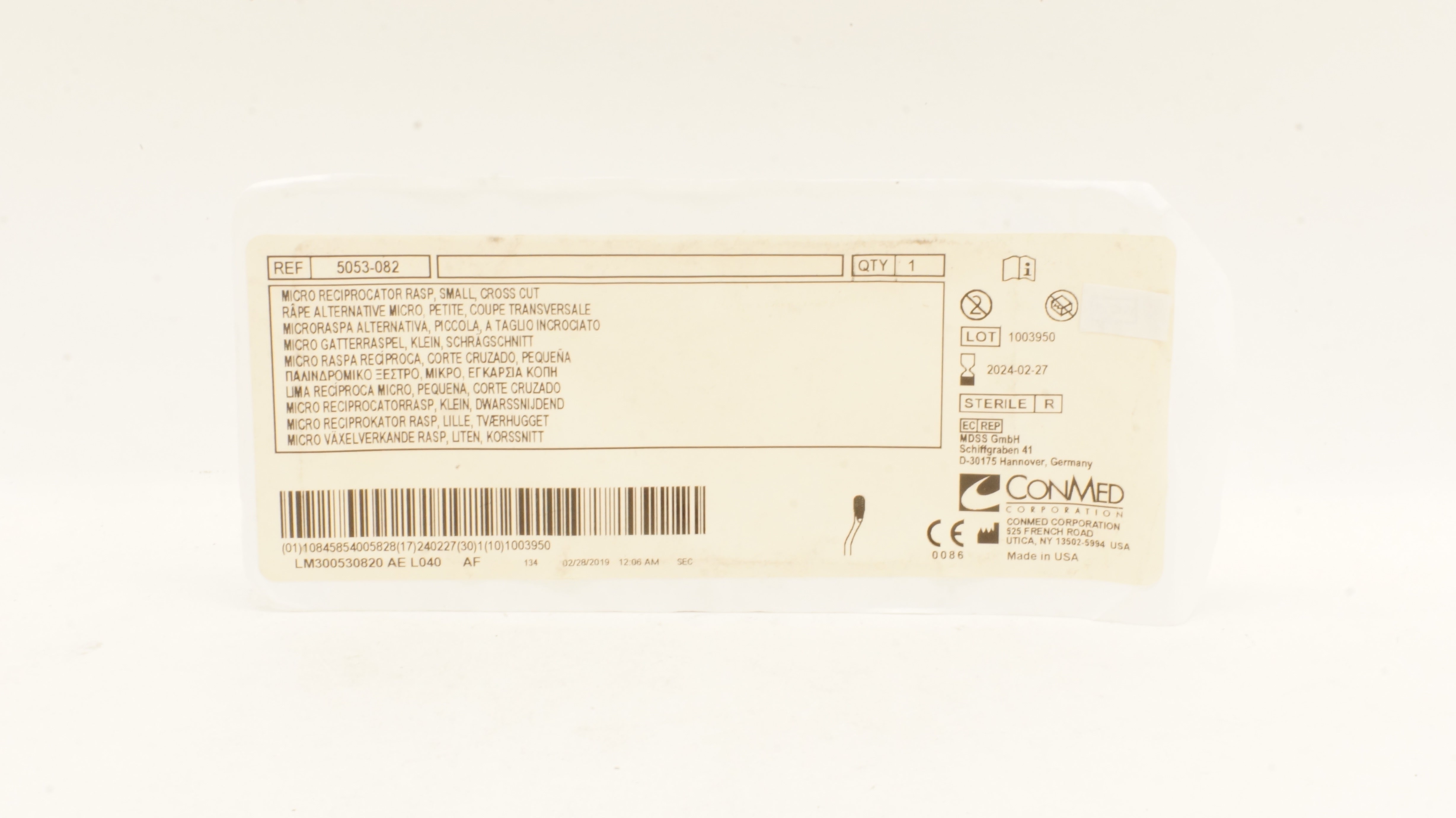 ConMed 5053-082 Micro Reciprocator Rasp Small Cross Cut