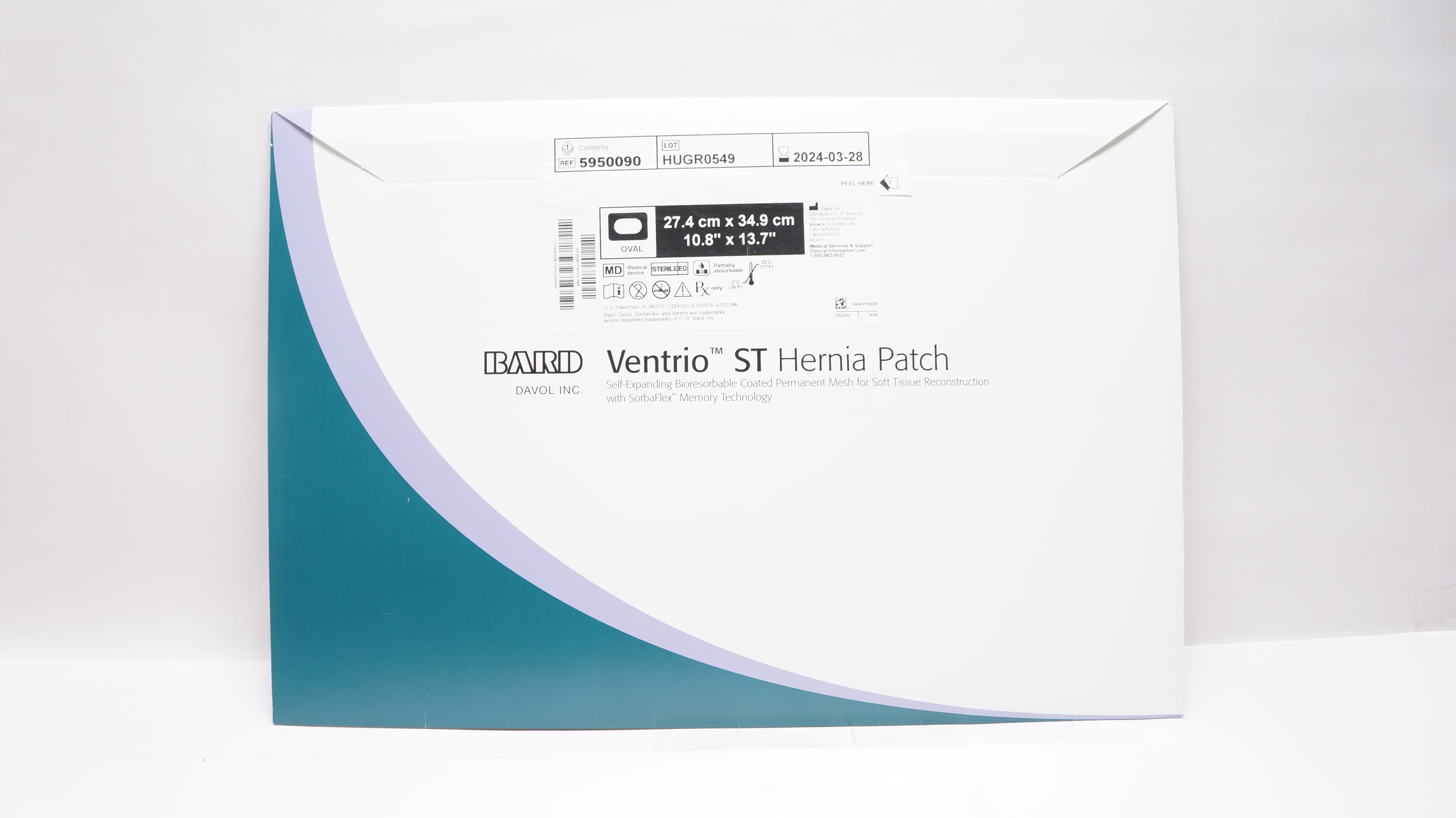 Bard 5950090 Ventrio ST Hernia Patch Oval 10.8inch x 13.7inch