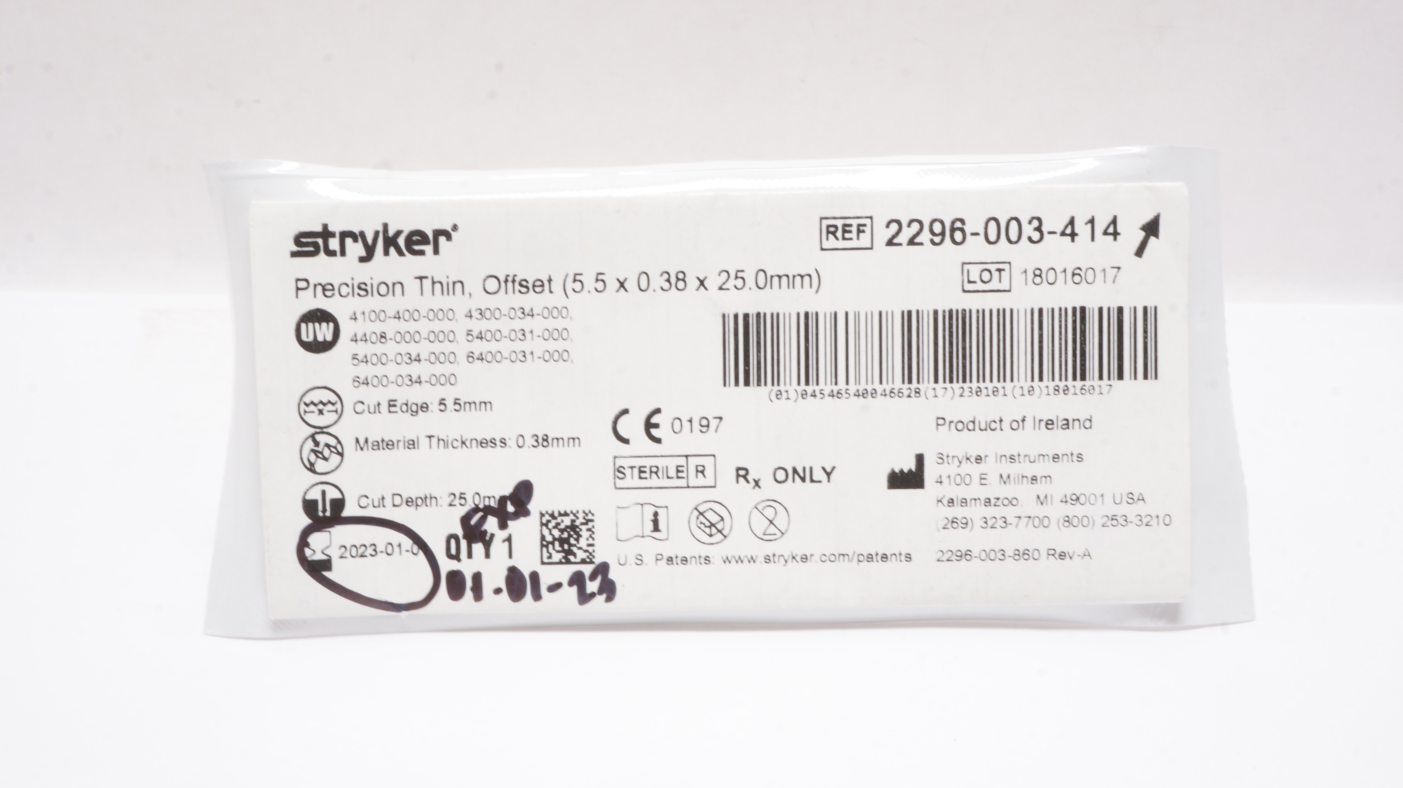 Stryker 2296-003-414 Precision Thin Offset 5.5 x 0.38 x 25.0mm (x)