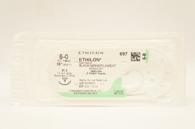 Ethicon 697 Ethilon Nylon Stre, P-1 11mm 3/8c Reverse Cutting 18in (x)