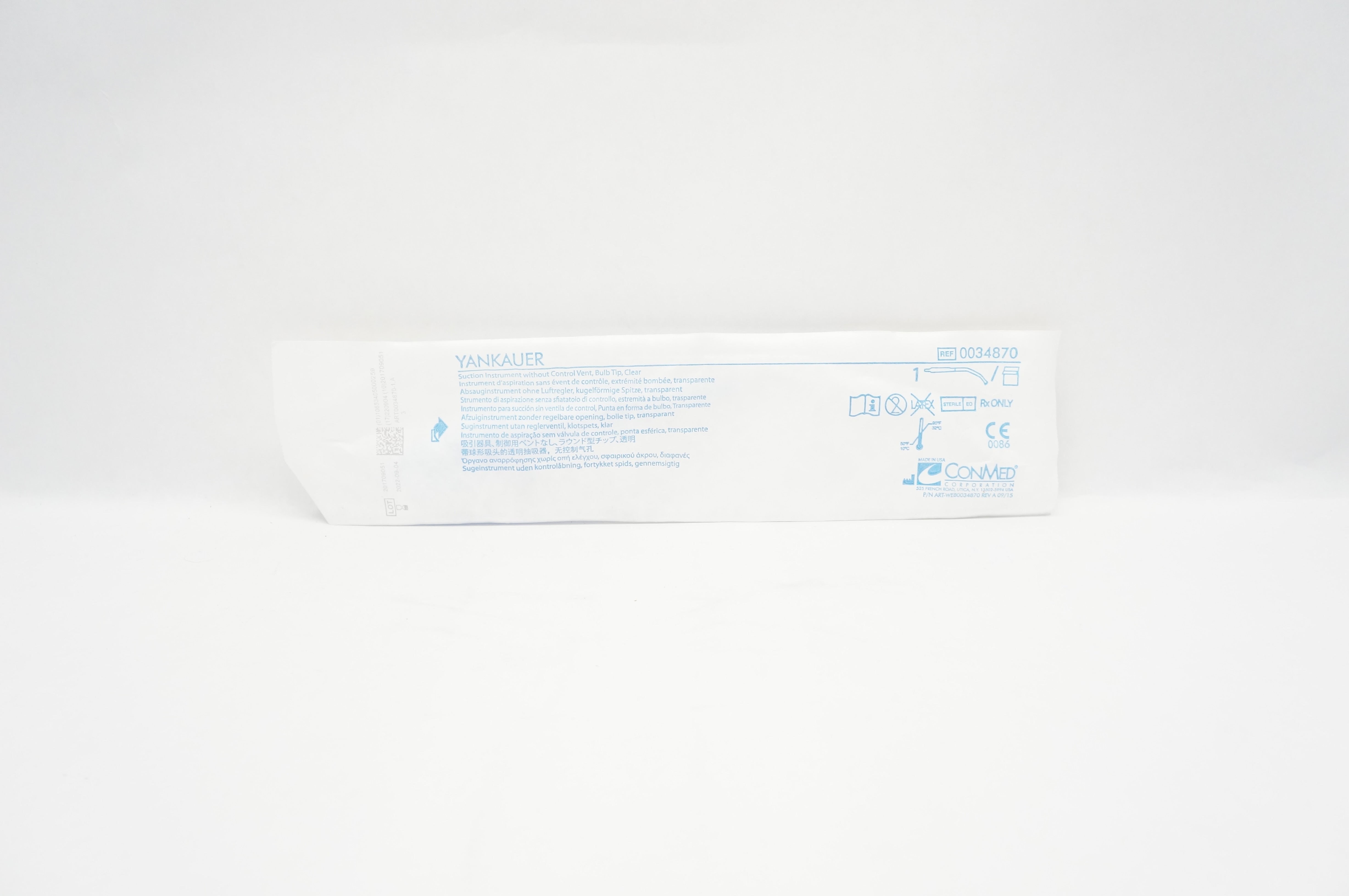 Conmed 0034870 Yankauer Suction Instrument without ControlVent Bulb Tip Clear(x)