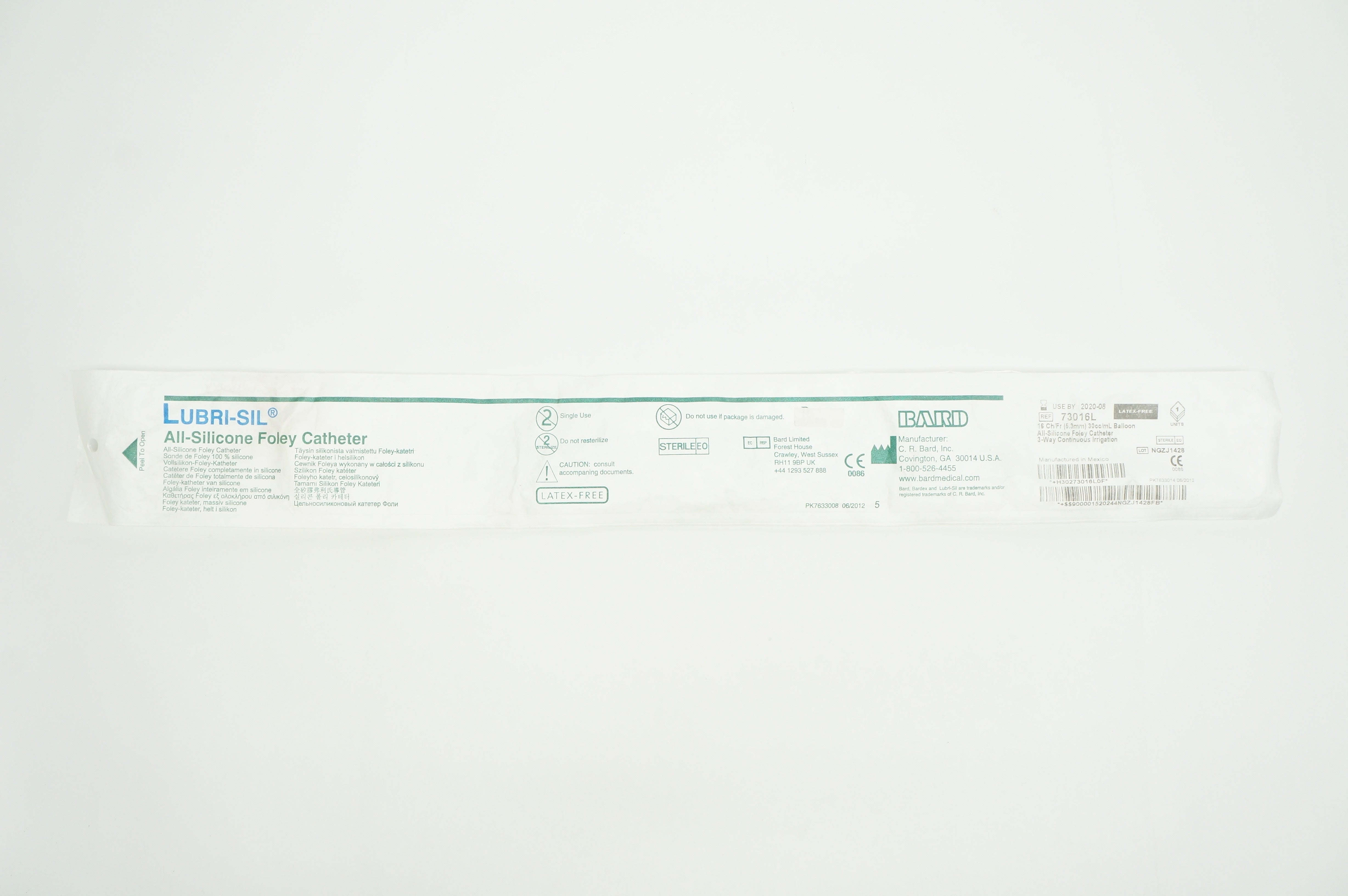 Bard 73016L Lubri-Sil I.C. Anti-Microbial All-Silicone Foley Cath. 16Fr (x)