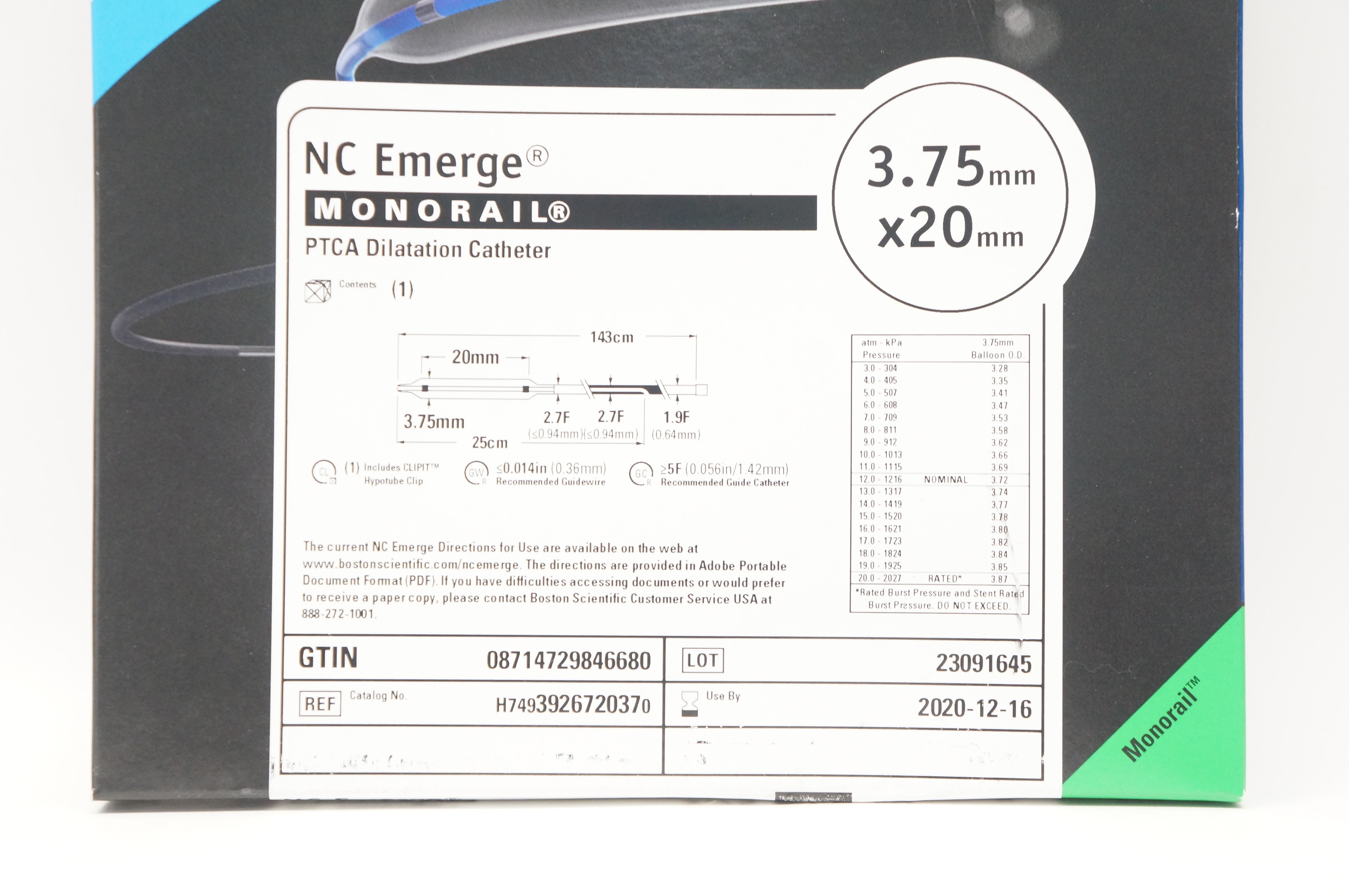 Boston Scientific H7493926720370 Monorail PTCA Dilatation Cath 