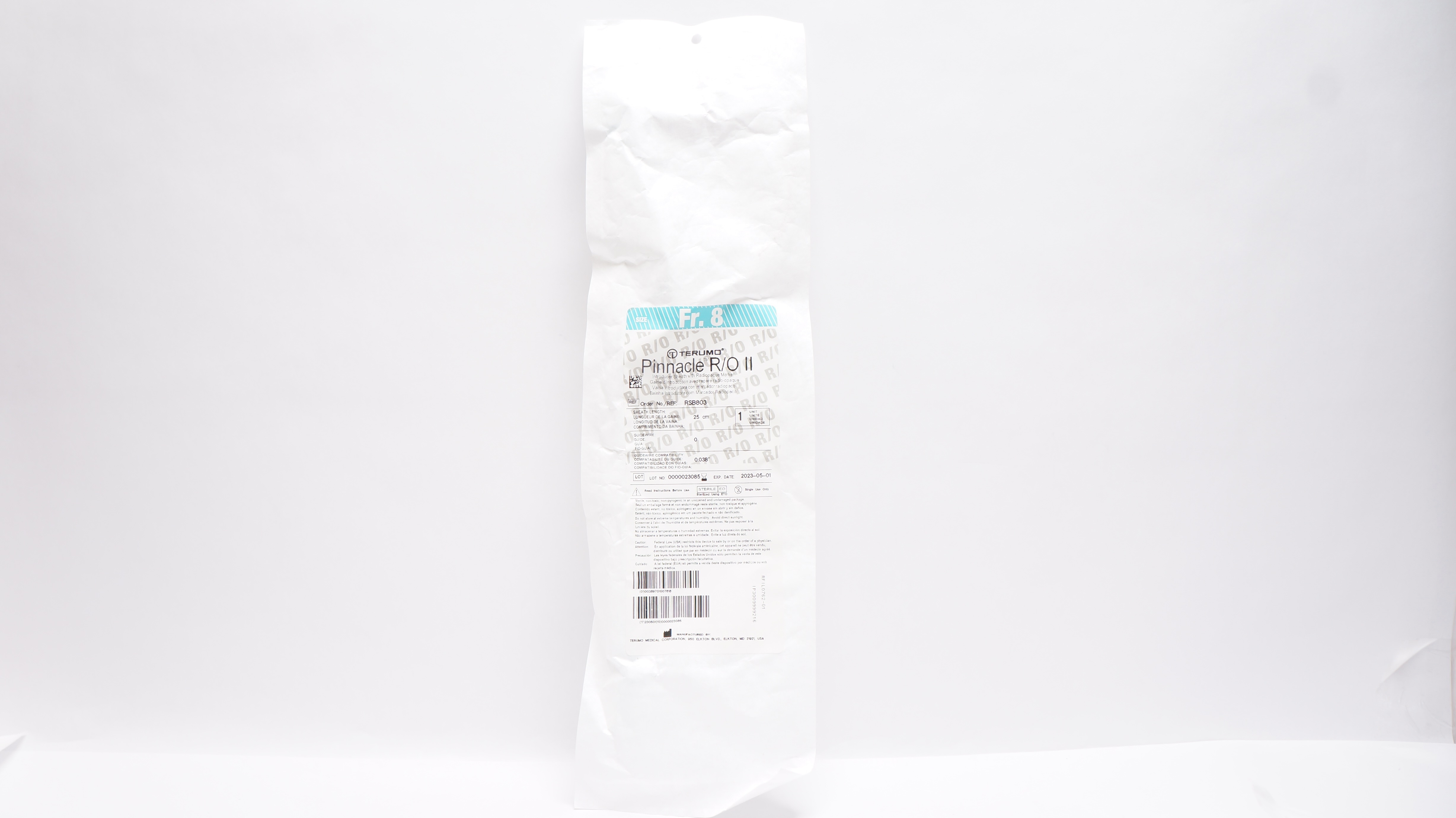 Terumo RSB803 Pinnacle R/O II Introducer Sheath 8 Fr x 25 cm x 0.038 inch (x)