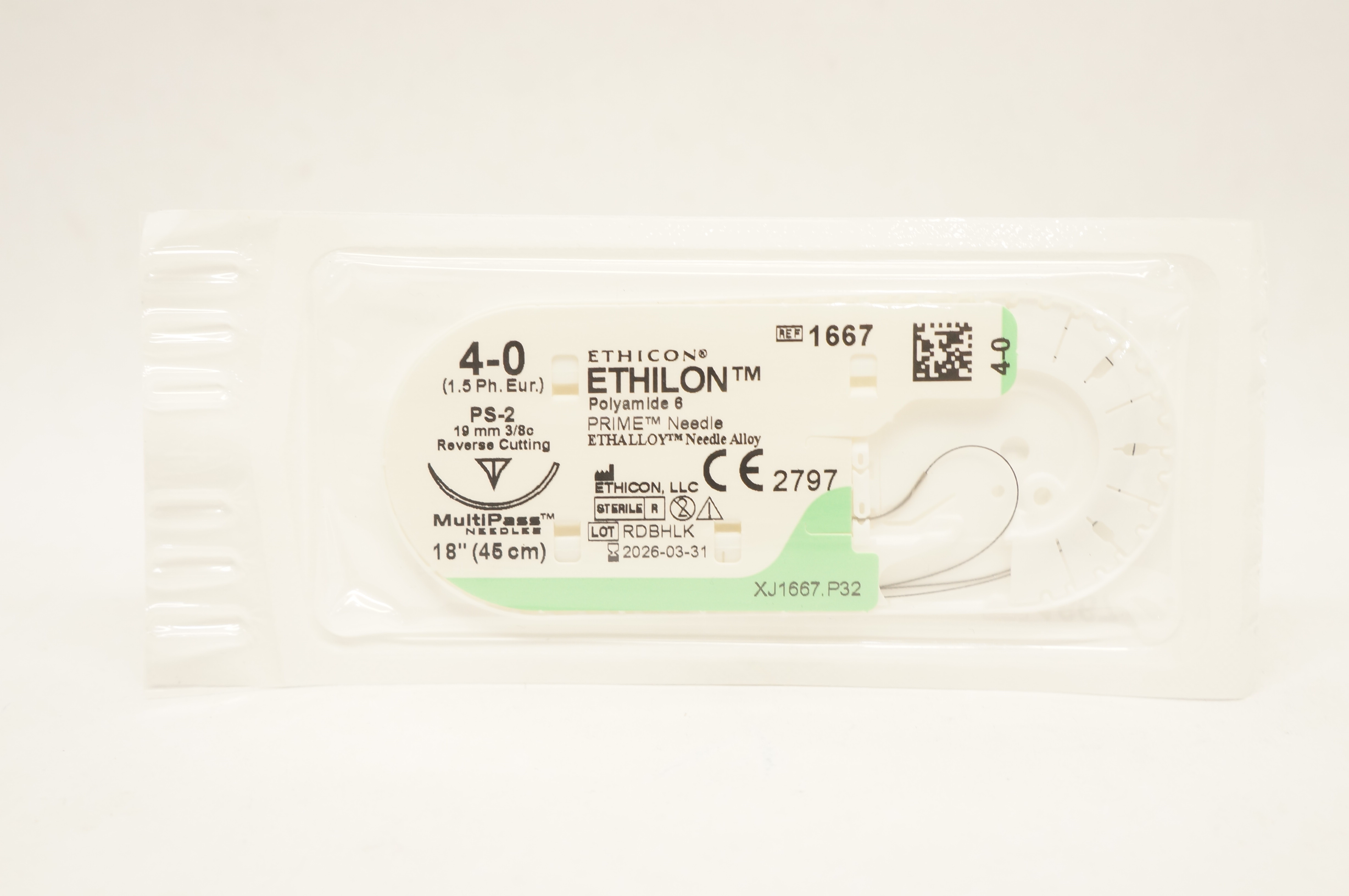 Ethicon 1667 4-0 ETHILON Polyamide 6 Stre PS-2 19mm 3/8c Reverse Cutting, 18inch