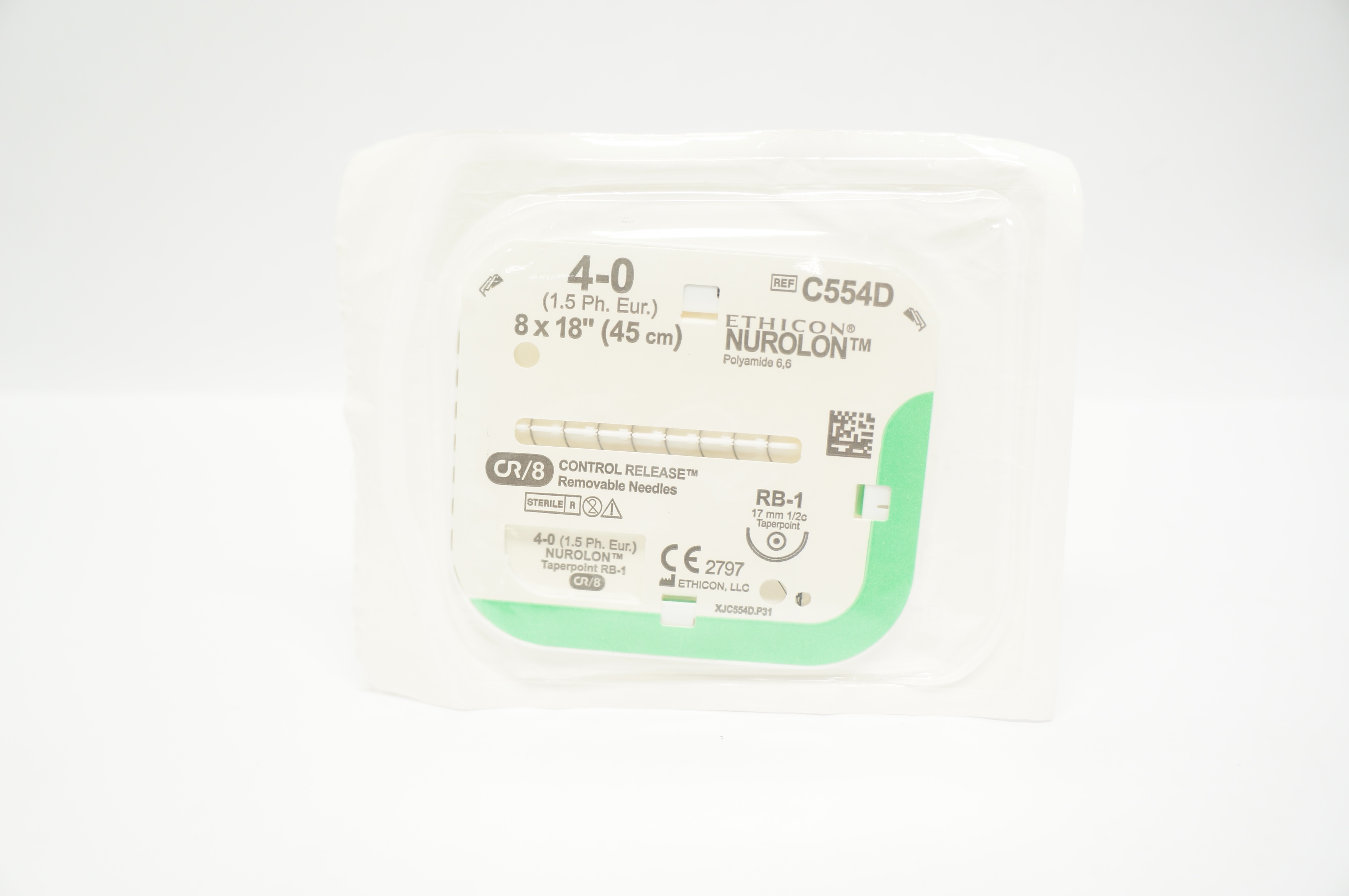 Ethicon C554D 4-0 NUROLON RB-1 17mm 1/2c Taperpoint 8 x 18inch