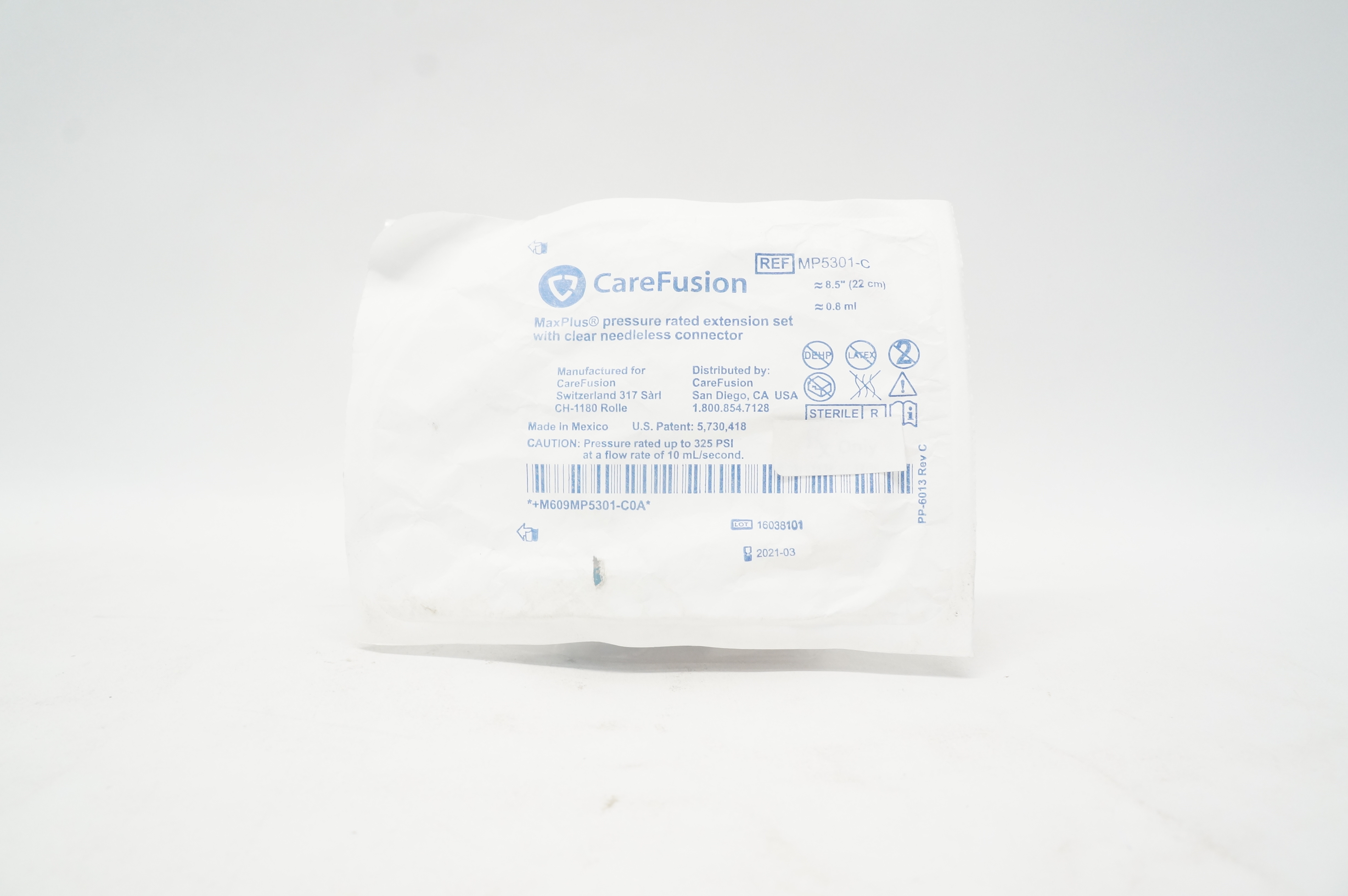 CareFusion MP5301C MaxPlus Pressure Rated Extension Set ≈8.5 inch, ≈0