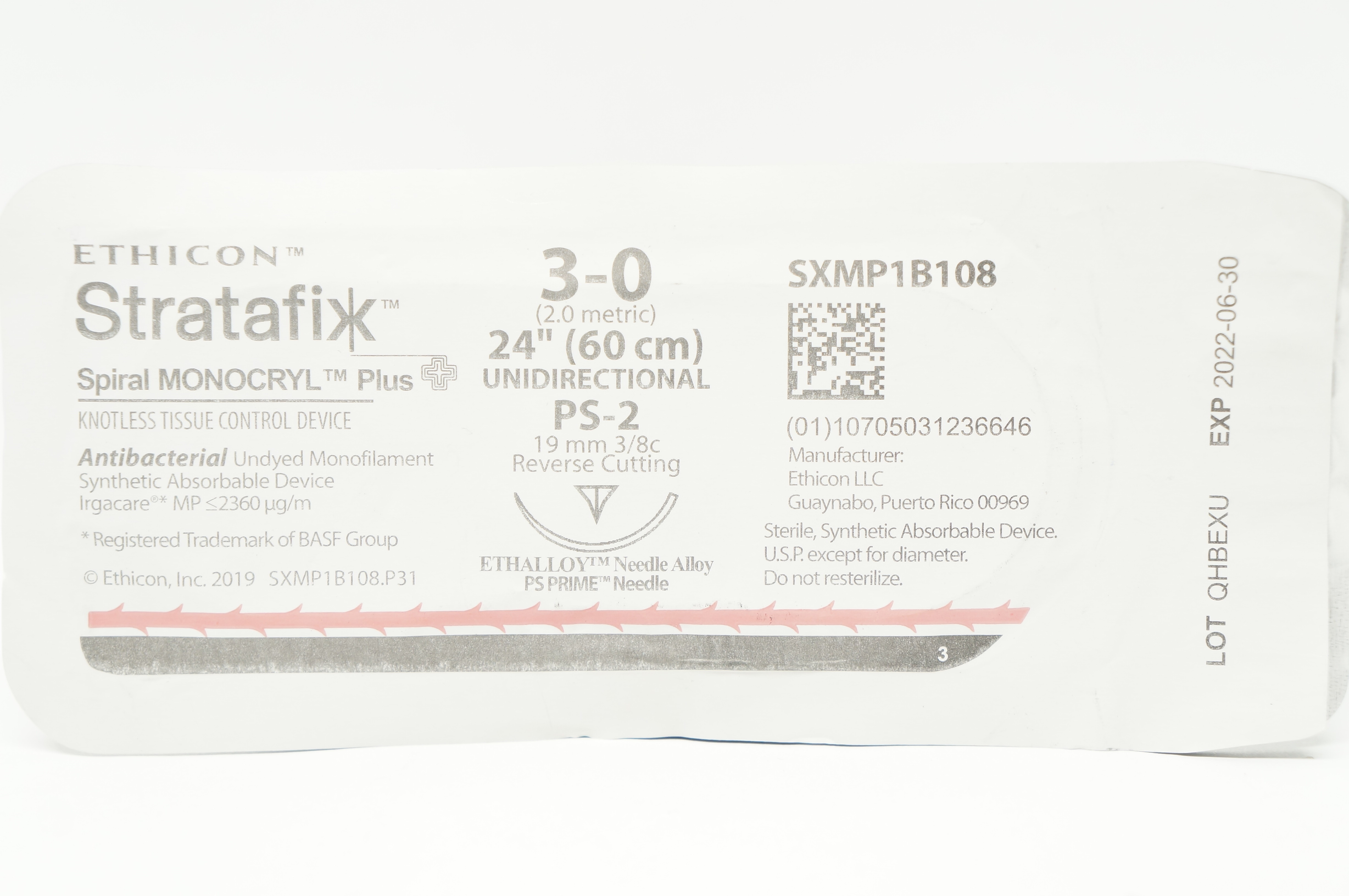 Ethicon SXMP1B108  3-0 MONOCRYL PS-2 19mm 3/8c Reverse Cutting, 24inch (x)