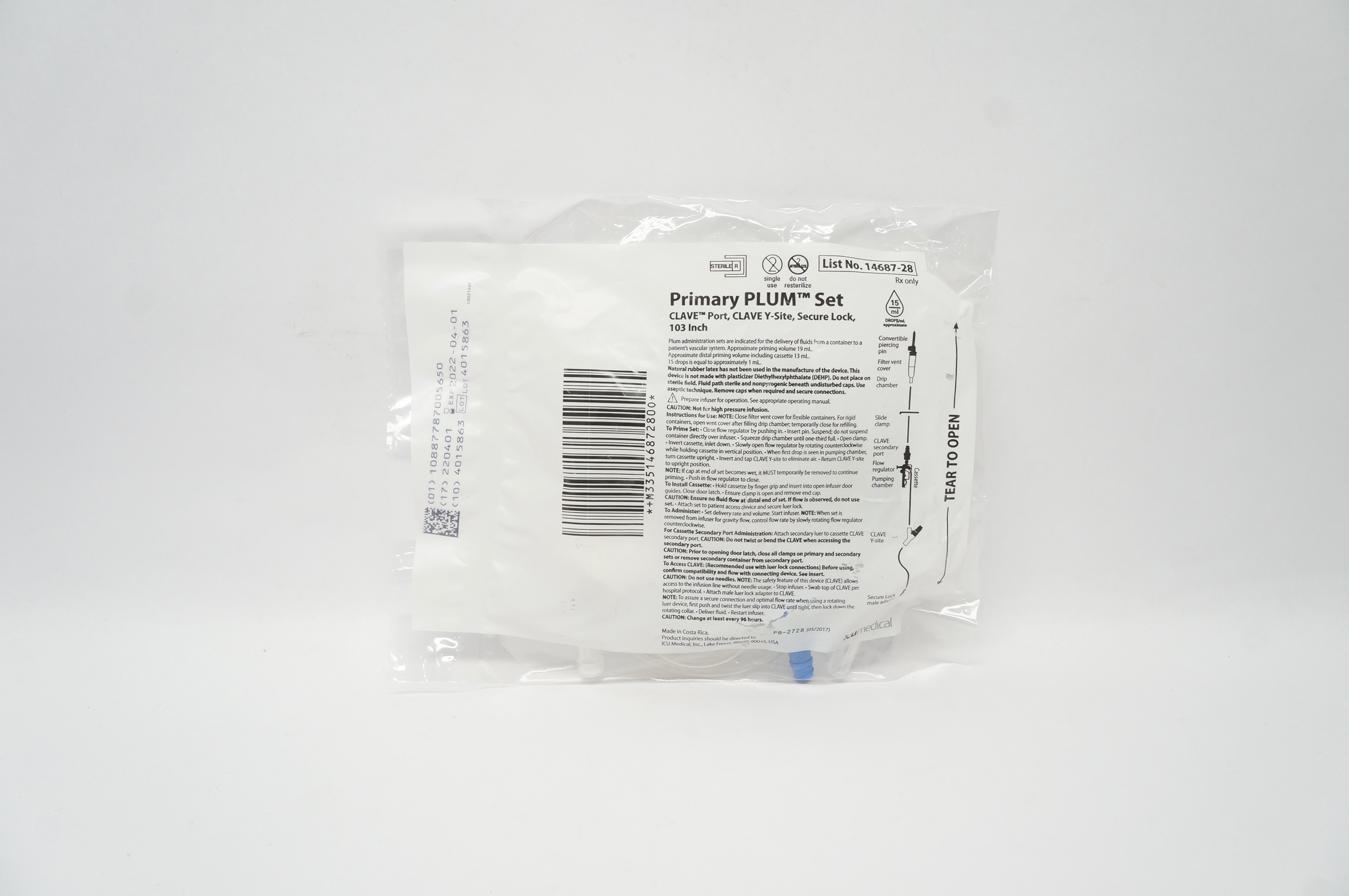 ICU Medical 14687-28 Primary Plum Set Clave Port Y-Site 103inch
