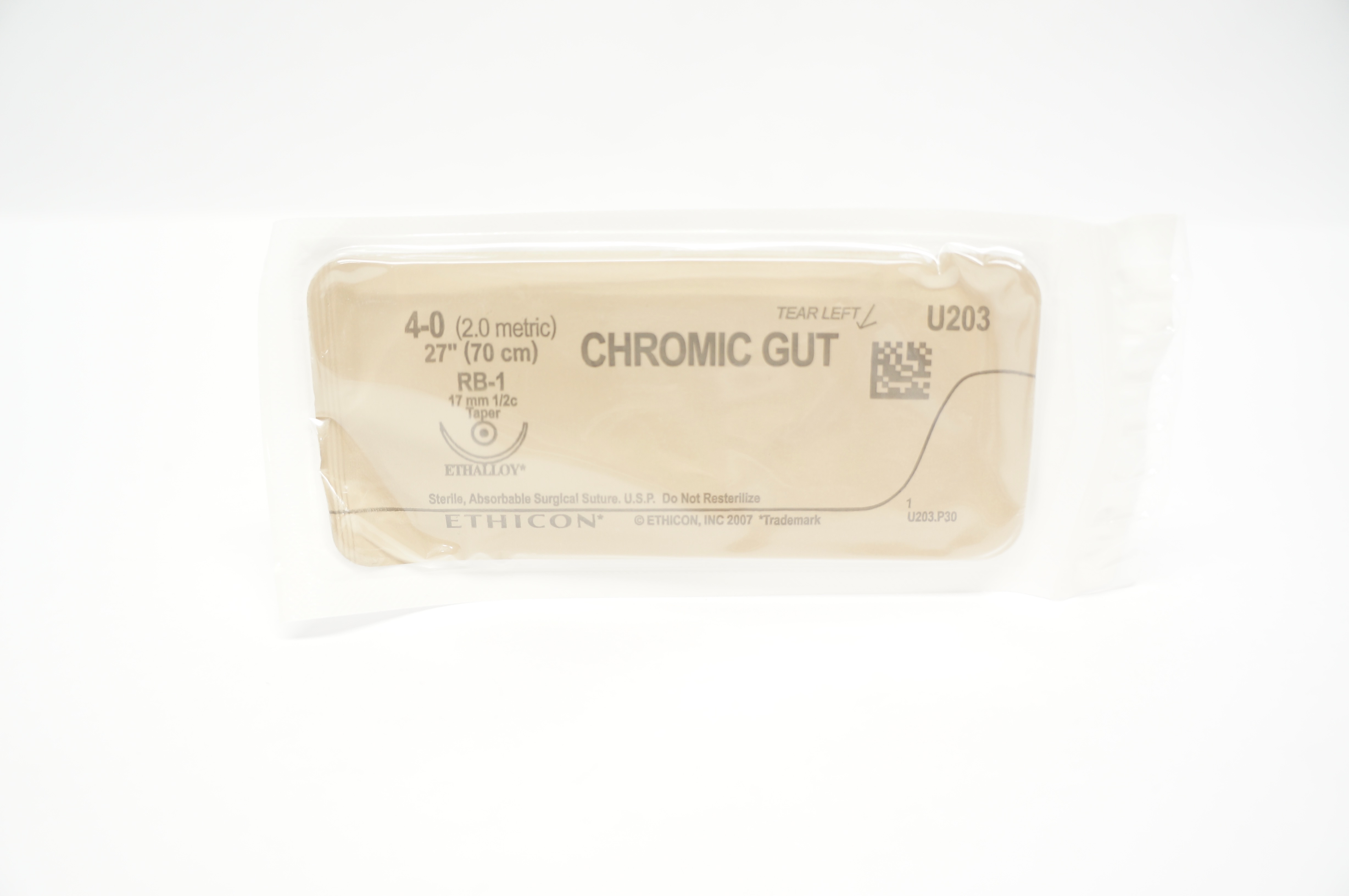 Ethicon U203 4-0 CHROMIC GUT RB-1 17mm 1/2c Taper 27inch