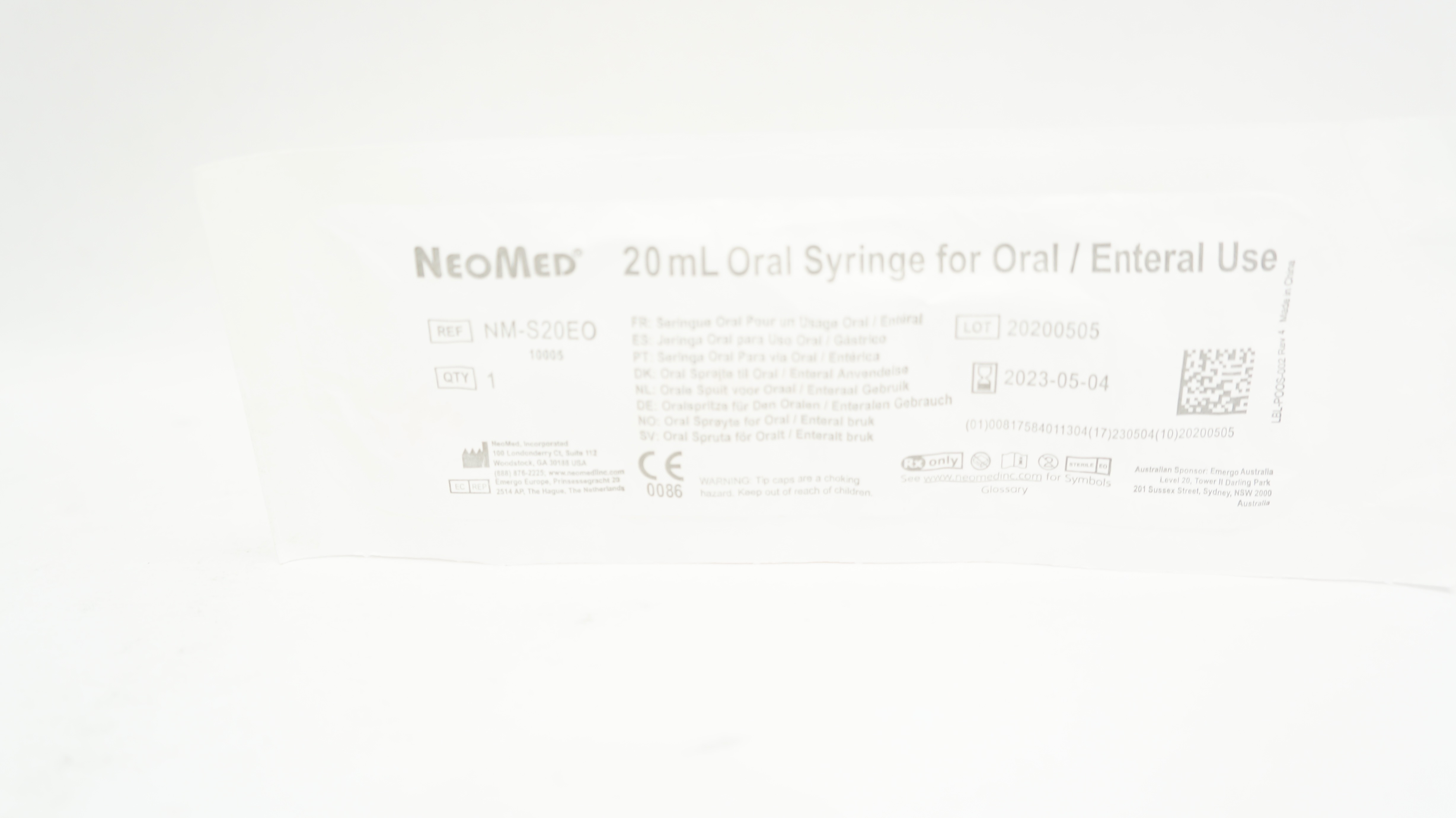 NeoMed NM-S20EO 20mL Oral Syringe for Oral / Enteral Use (x)