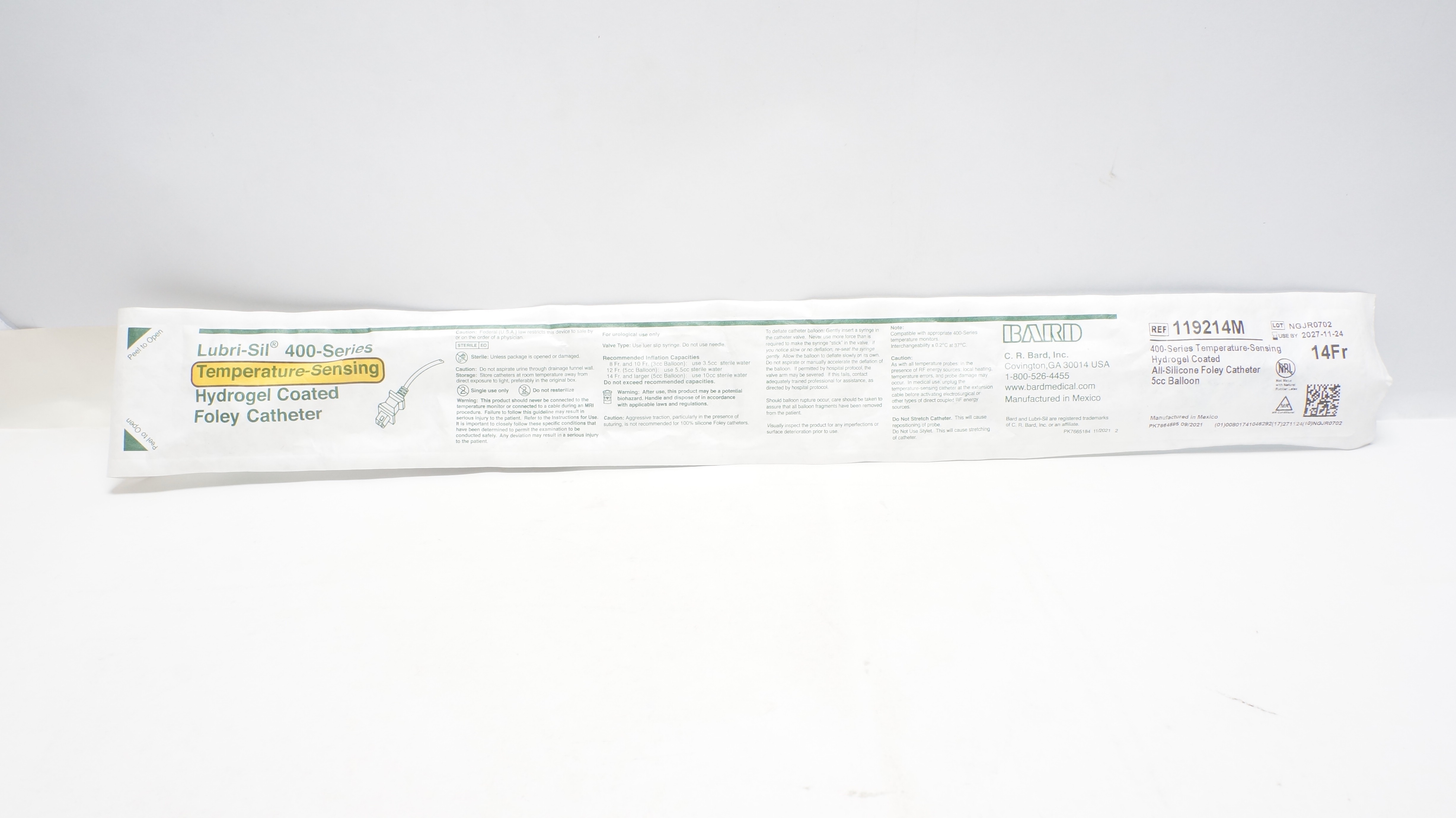 Bard 119214M Lubri-Sil 400-Series Temperature-Sensing Foley Cath. 14Fr