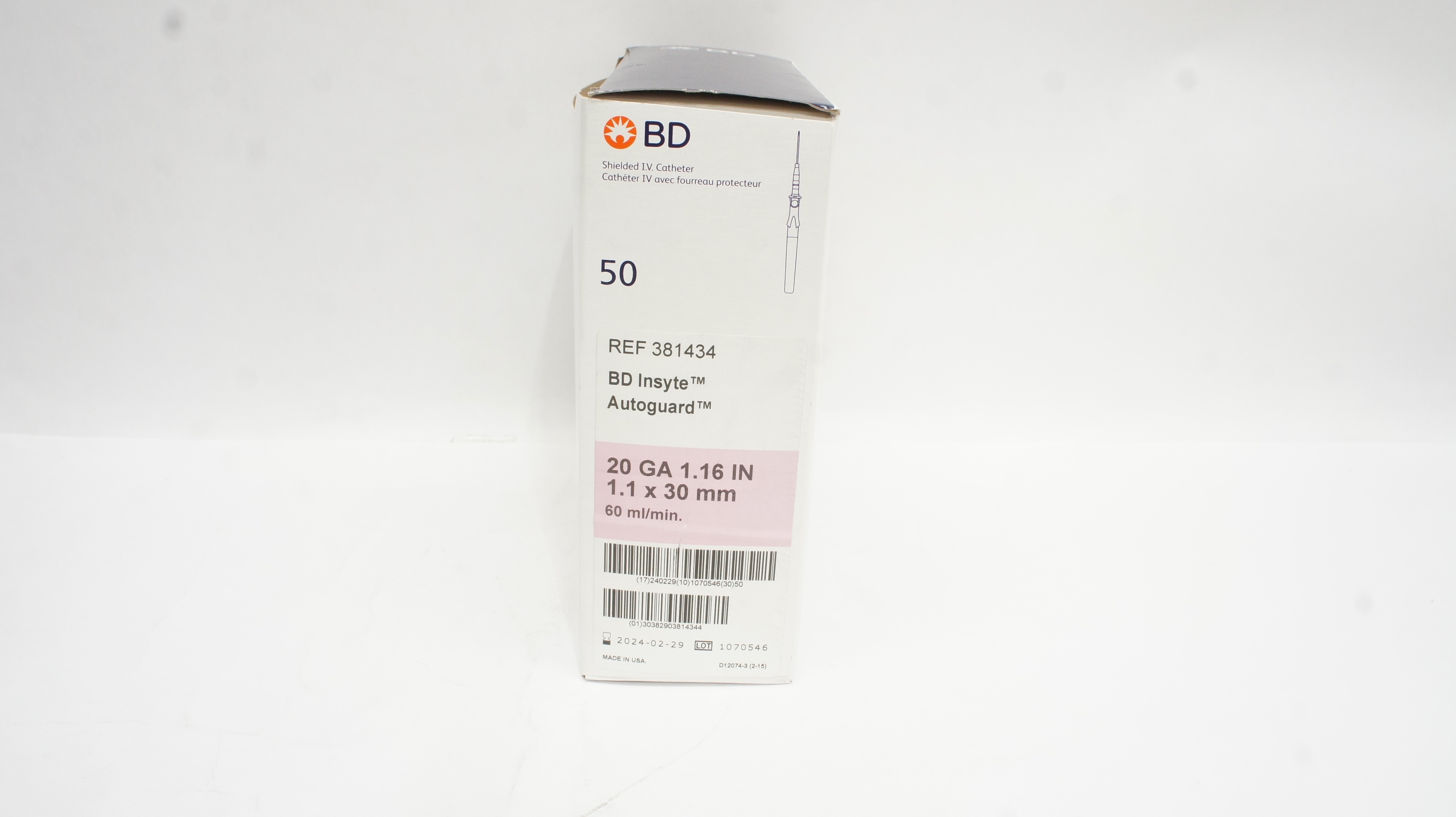 BD 381434 BD Insyte Autoguard Shielded IV Cath. 20Ga x 1.16inch - Box of 50